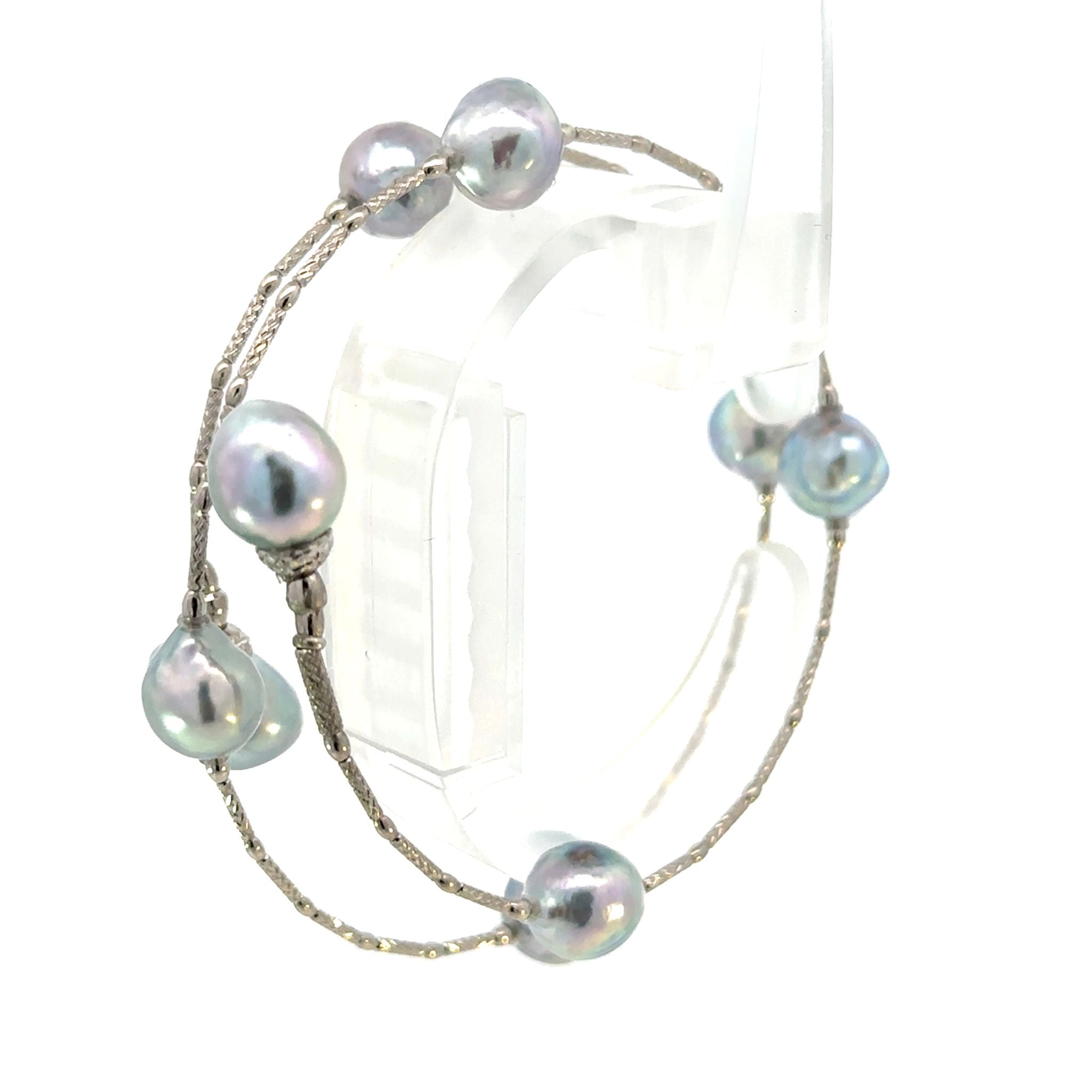 パール プラチナブレスレット(アコヤ真珠/8mm/バロック珠/ナチュラルブルー系/宇和島産/形状記憶タイプ/6月誕生石/原産地証明書付)《26H01011》