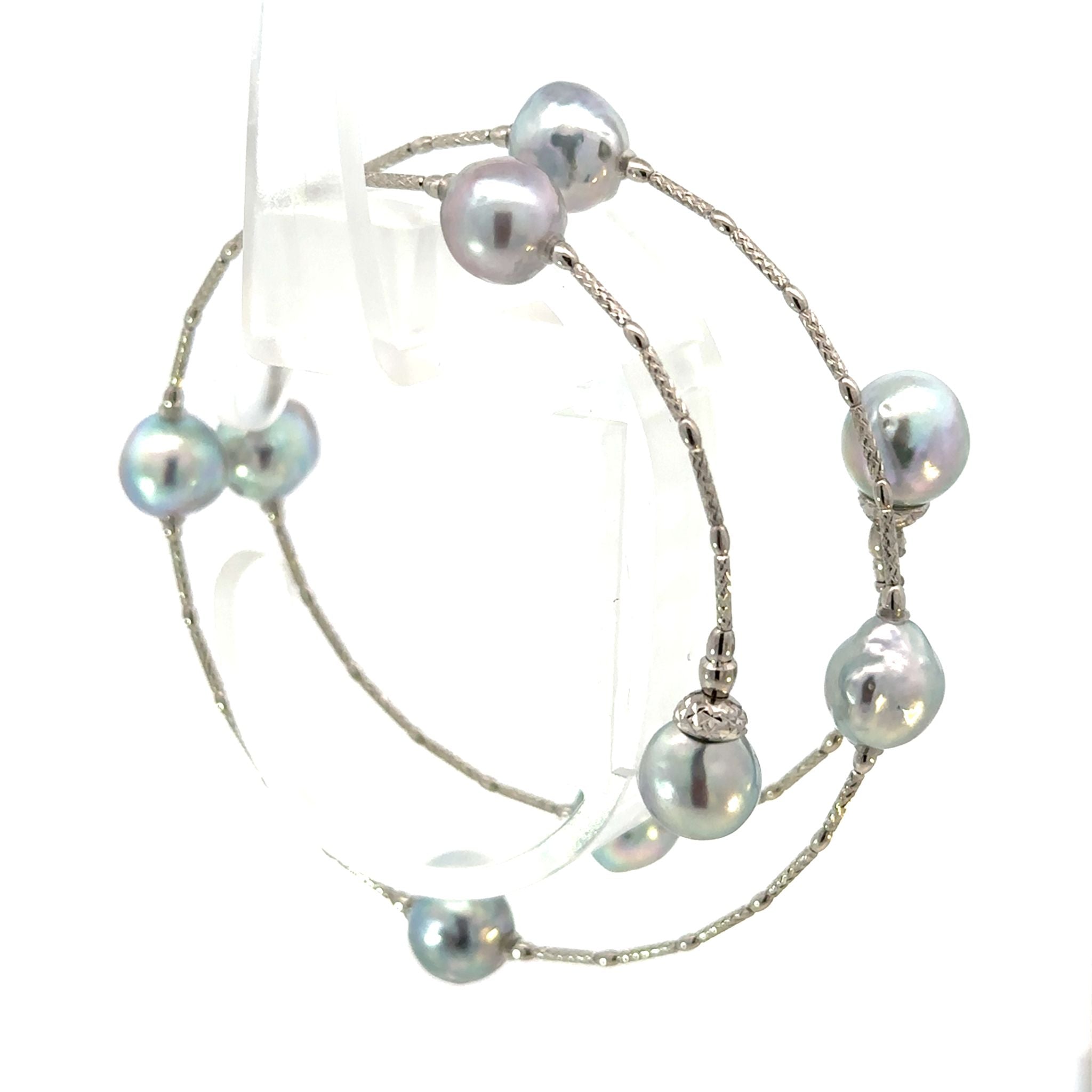パール プラチナブレスレット(アコヤ真珠/8mm/バロック珠/ナチュラルブルー系/宇和島産/形状記憶タイプ/6月誕生石/原産地証明書付)《26H01011》