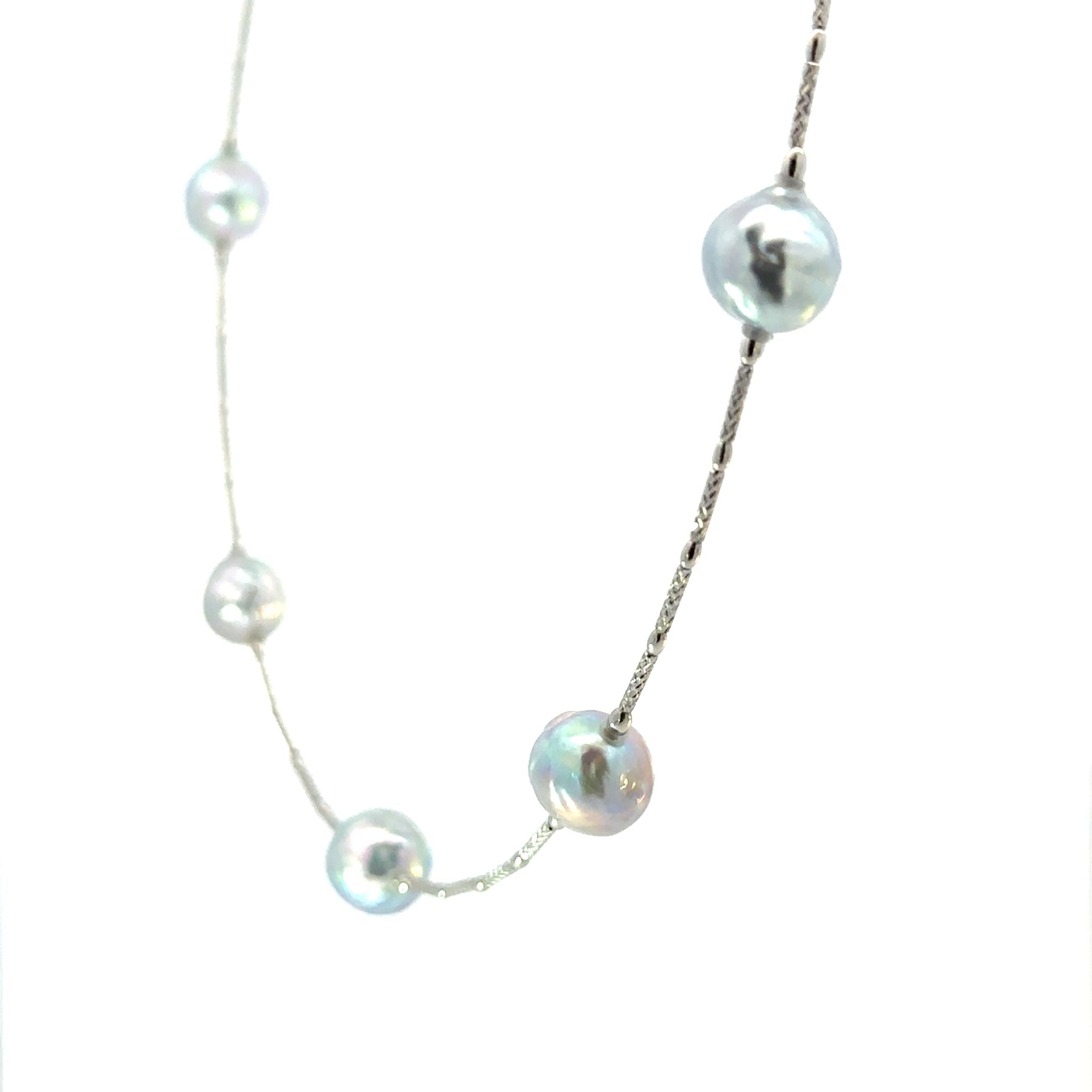 パール プラチナネックレス(アコヤ真珠/8mm/バロック珠/ナチュラルブルー系/宇和島産/形状記憶タイプ6月誕生石)《26H01012》