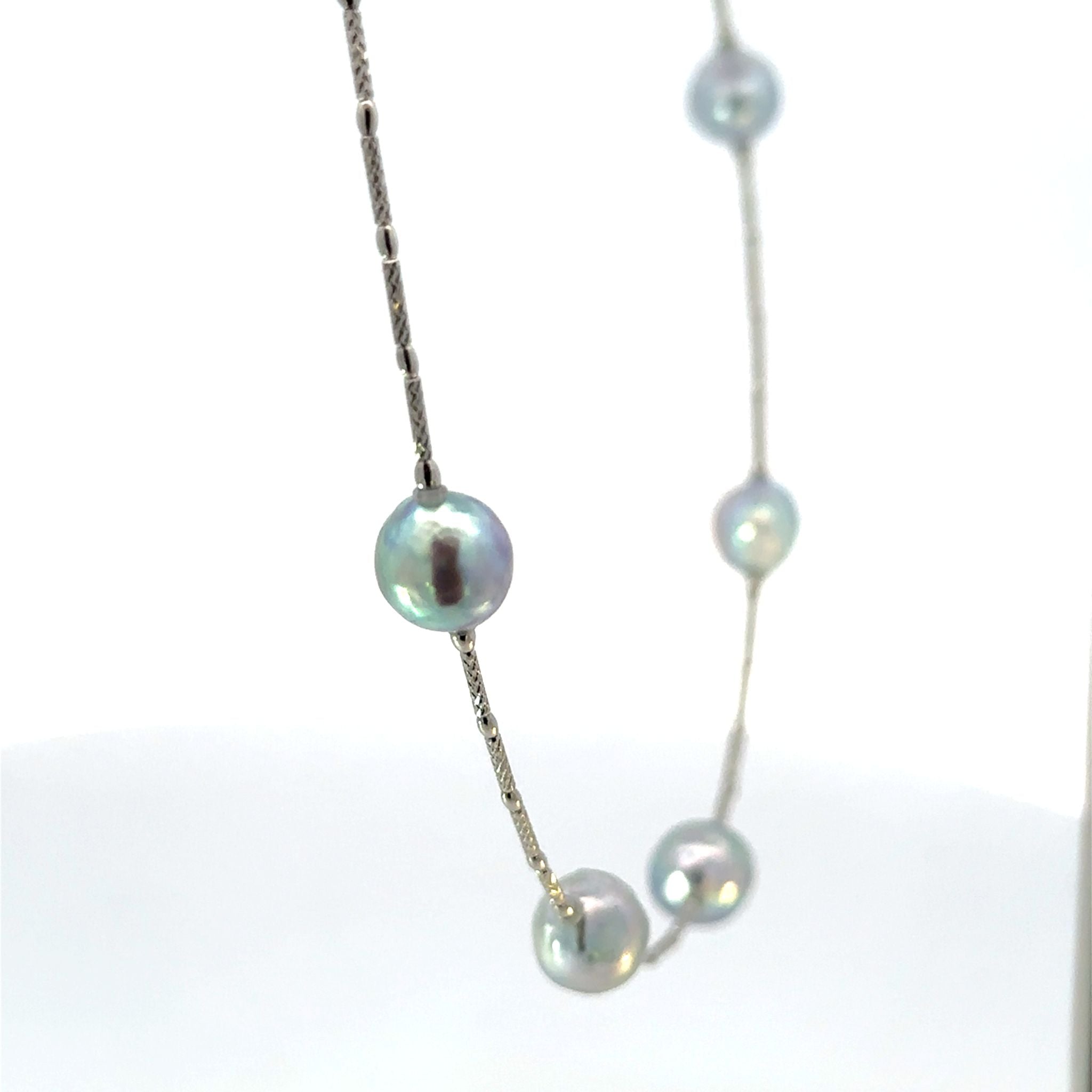 パール プラチナネックレス(アコヤ真珠/8mm/バロック珠/ナチュラルブルー系/宇和島産/形状記憶タイプ6月誕生石)《26H01012》