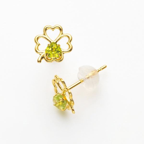 ペリドット K18ピアス(クローバーモチーフ/8月誕生石)《26H01303