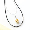 パール/ブラックスピネル シルバーペンダントトップ＆ネックレス３点セット(白蝶真珠/11mm/ゴールド系)《26H02503》