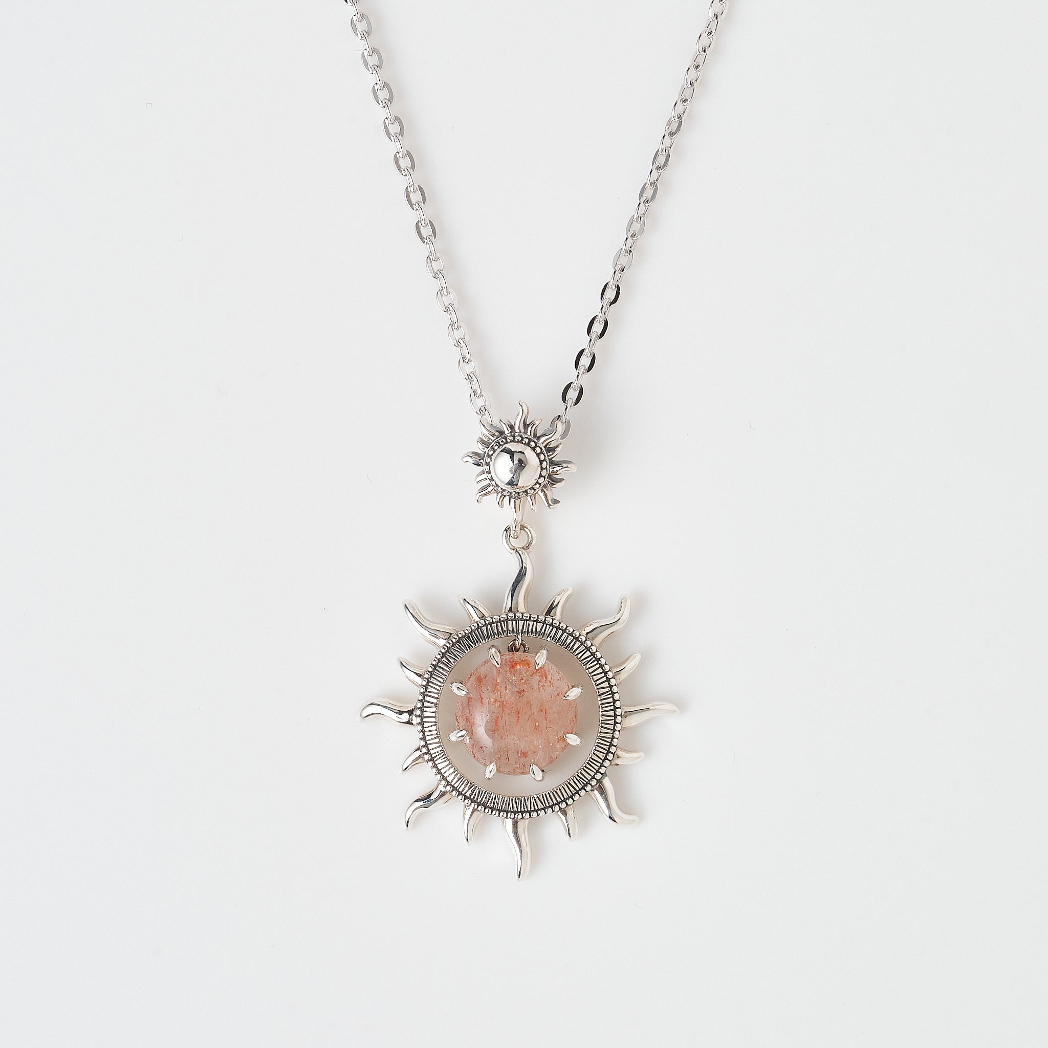 サンストーン シルバーネックレス(ロング/60cm/太陽モチーフ)《26H02902》