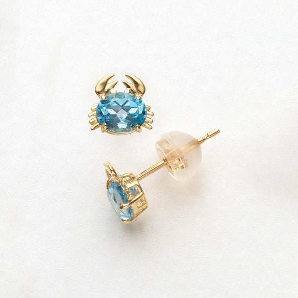 ブルートパーズ K10ピアス(カニモチーフ/11月誕生石)《26H03607