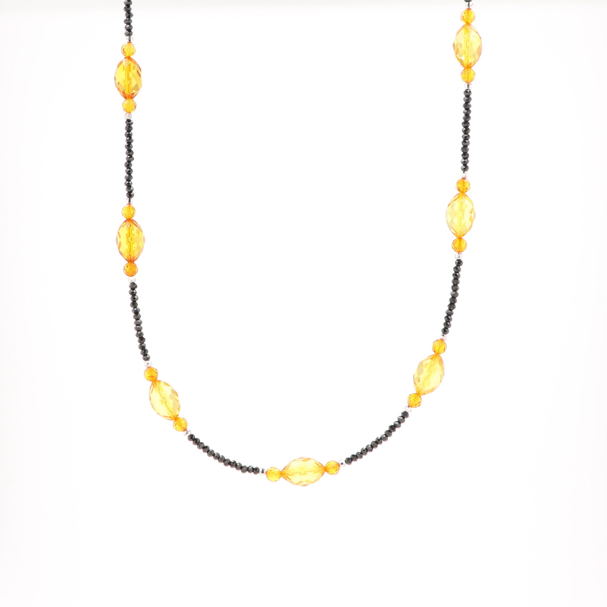 コハク/ブラックスピネル シルバーネックレス(ロング/70cm)《26N01509》