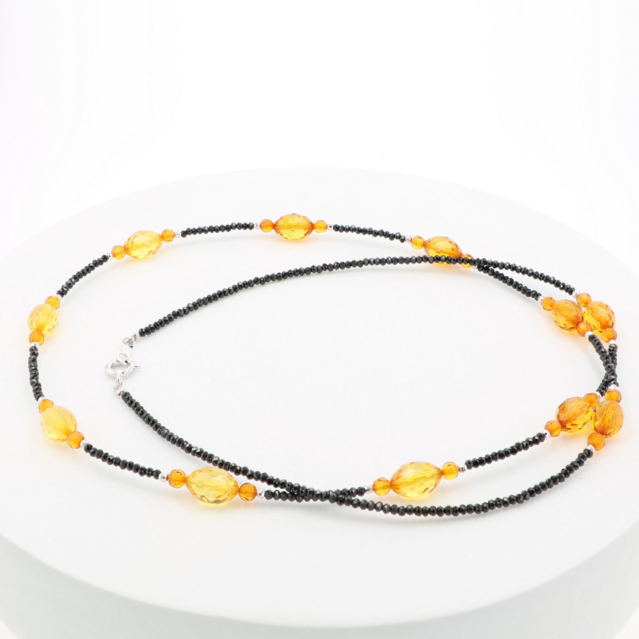 コハク/ブラックスピネル シルバーネックレス(ロング/70cm)《26N01509》