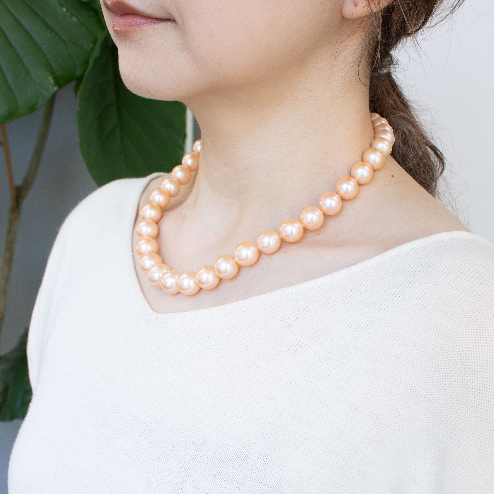 【限定2点】パール ネックレス(淡水真珠/オレンジ系/10～12mm/6月誕生石)《26N01502》
