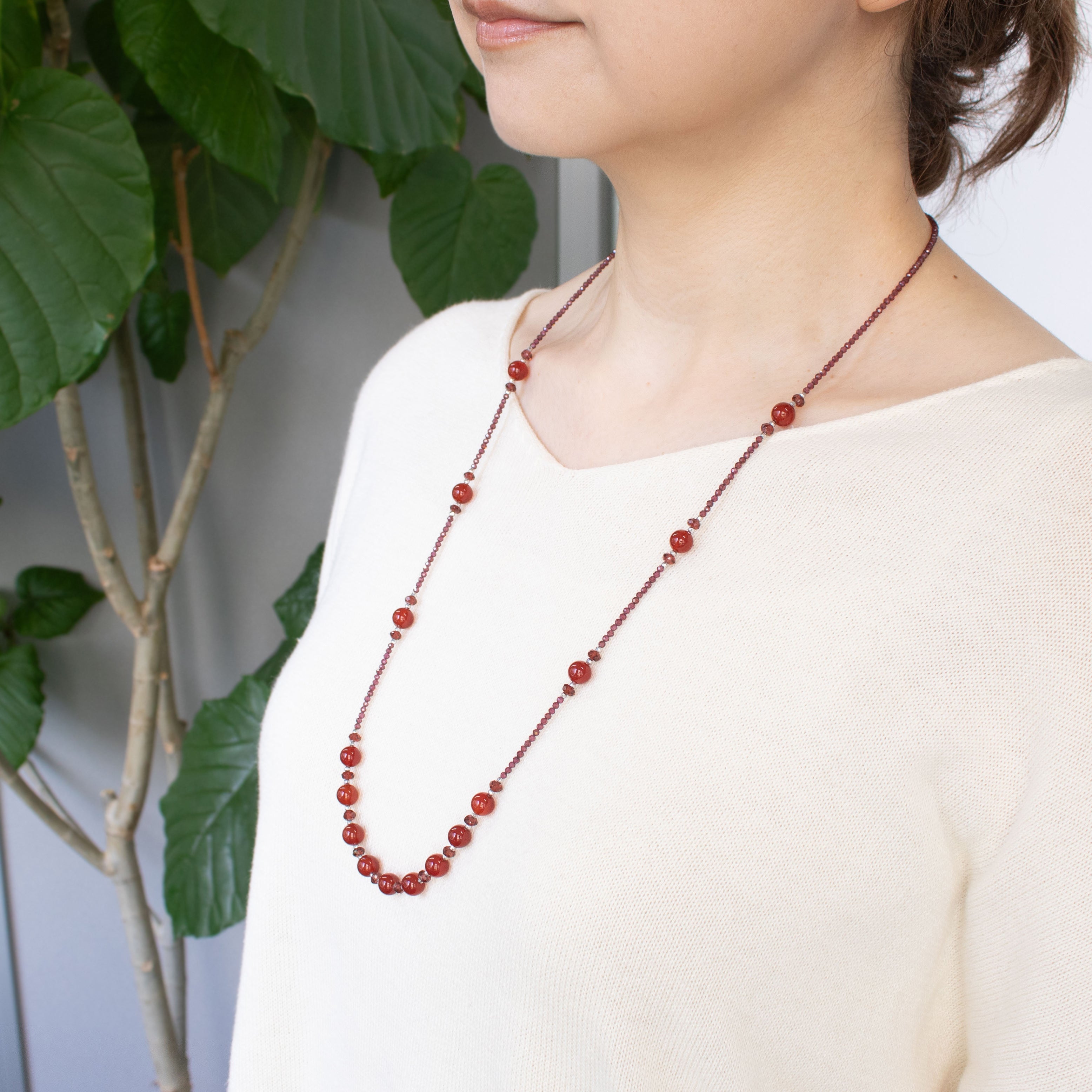 カーネリアン/ガーネット シルバーネックレス(ロング/70cm)《26N01605》