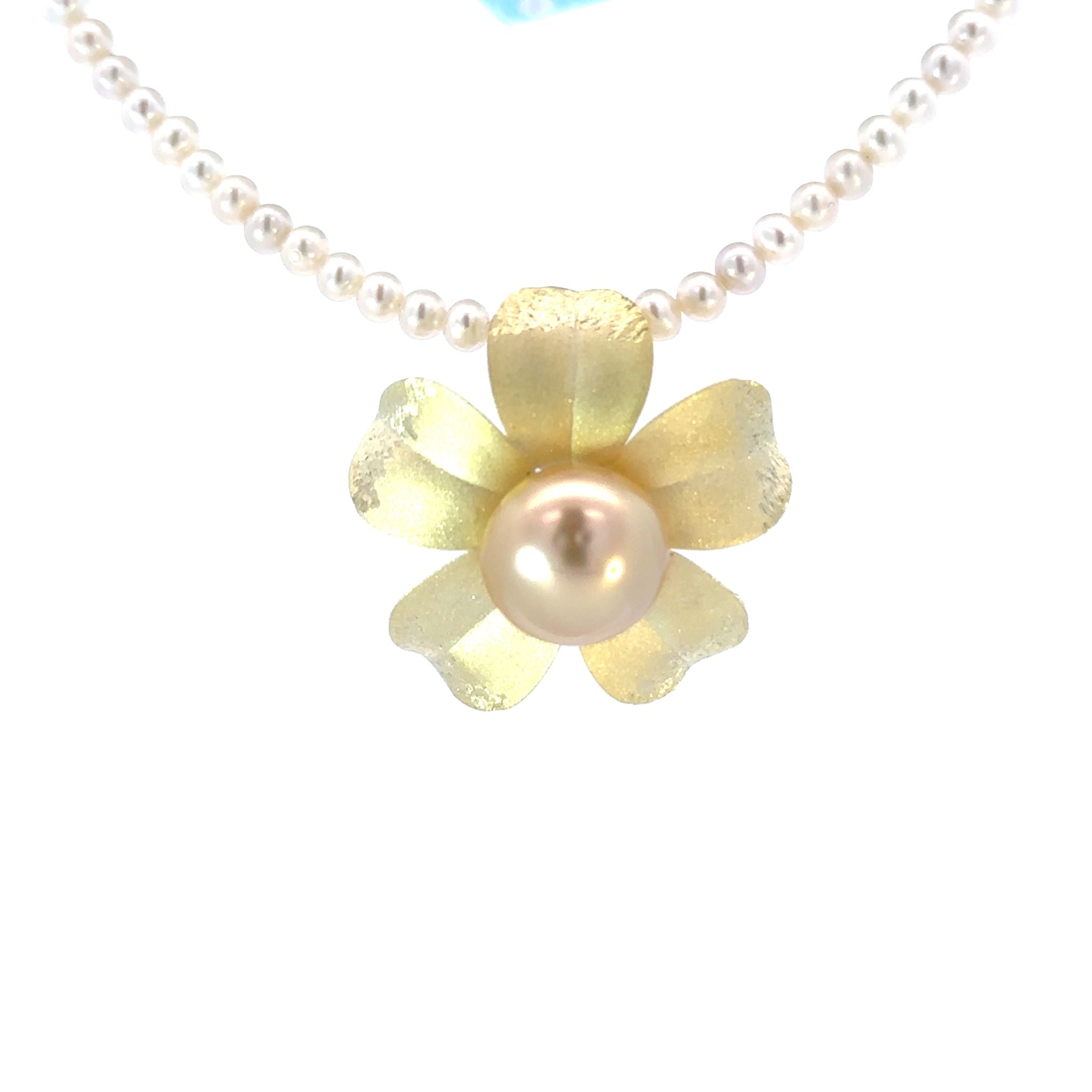 パール シルバーブローチ兼ペンダントトップ(白蝶真珠/ゴールド系/11mm/フラワーモチーフ/6月誕生石)《26N02910》