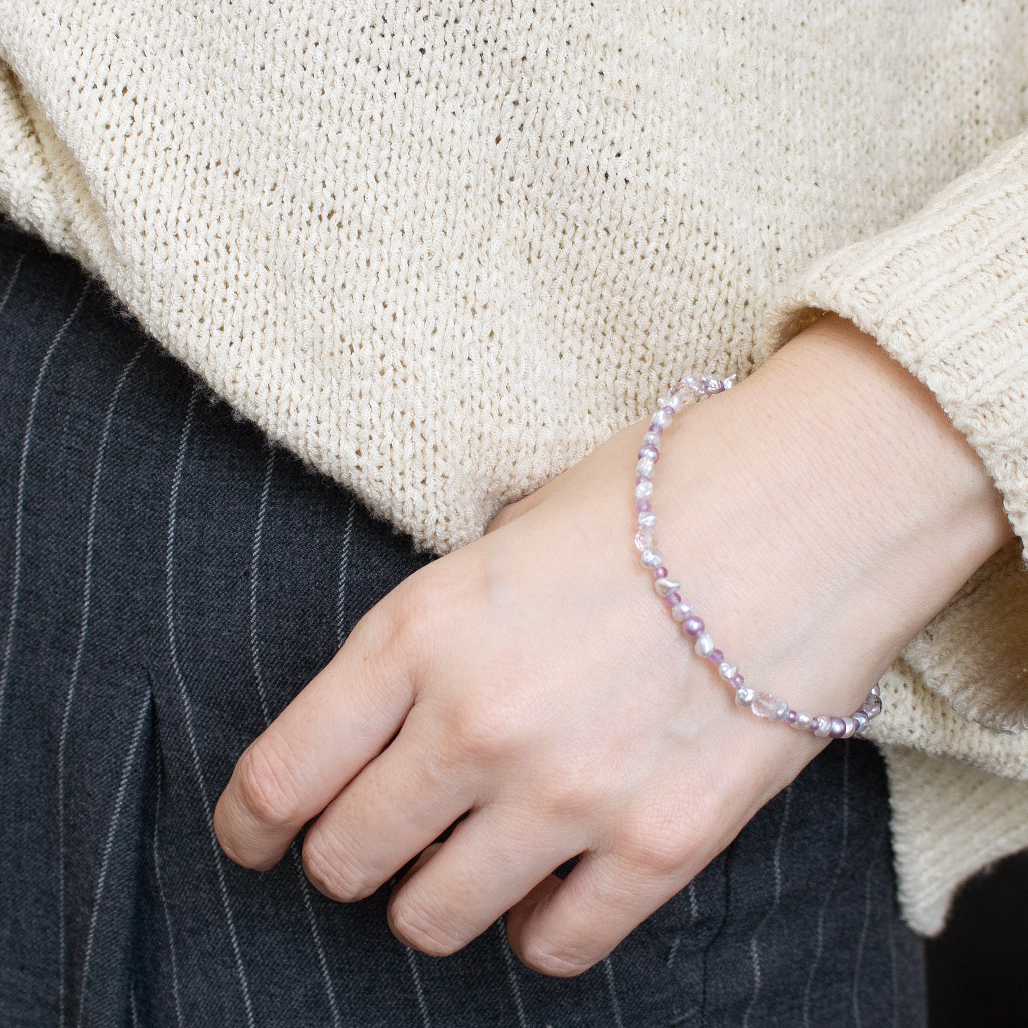 【限定10点】アメシスト/パール シルバー ブレスレット(アコヤ真珠/淡水真珠)《26T10103》