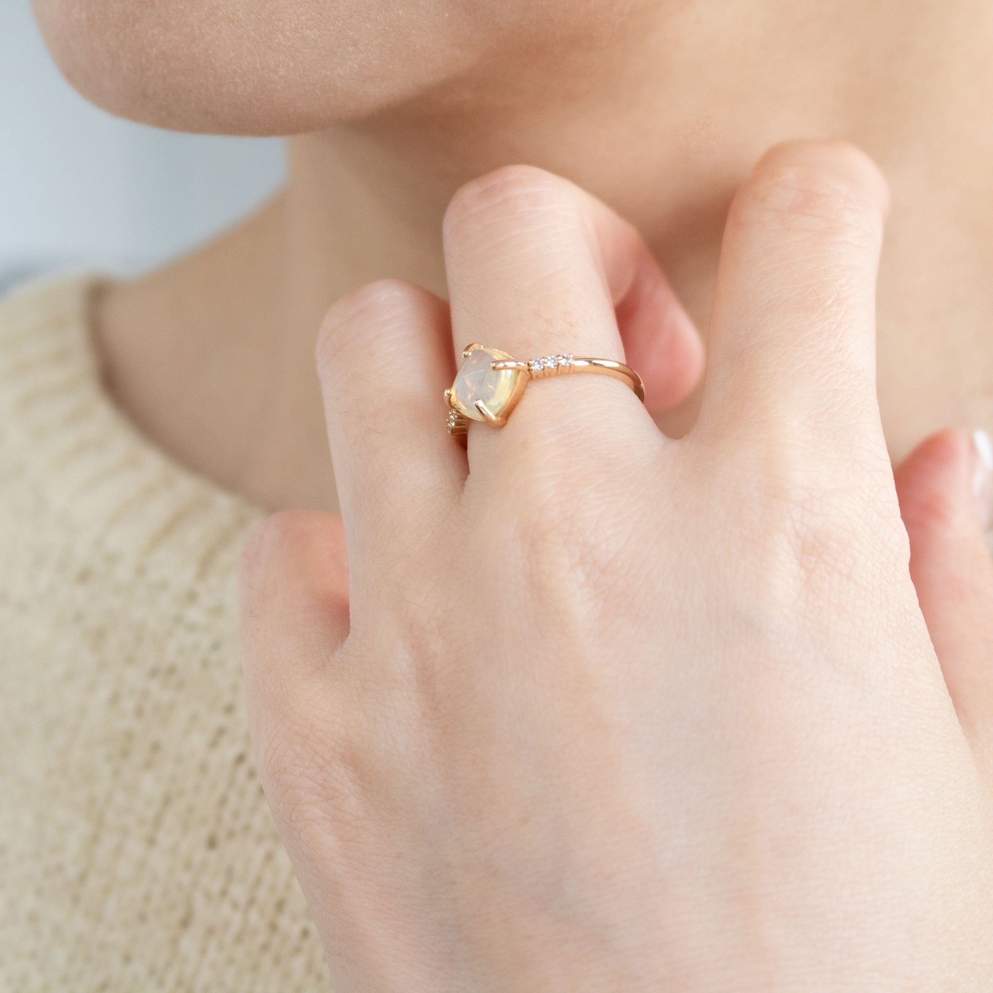 【限定1点】オパール/ダイヤモンド K10リング(シュガーローフカット/10月誕生石)《26T10111》