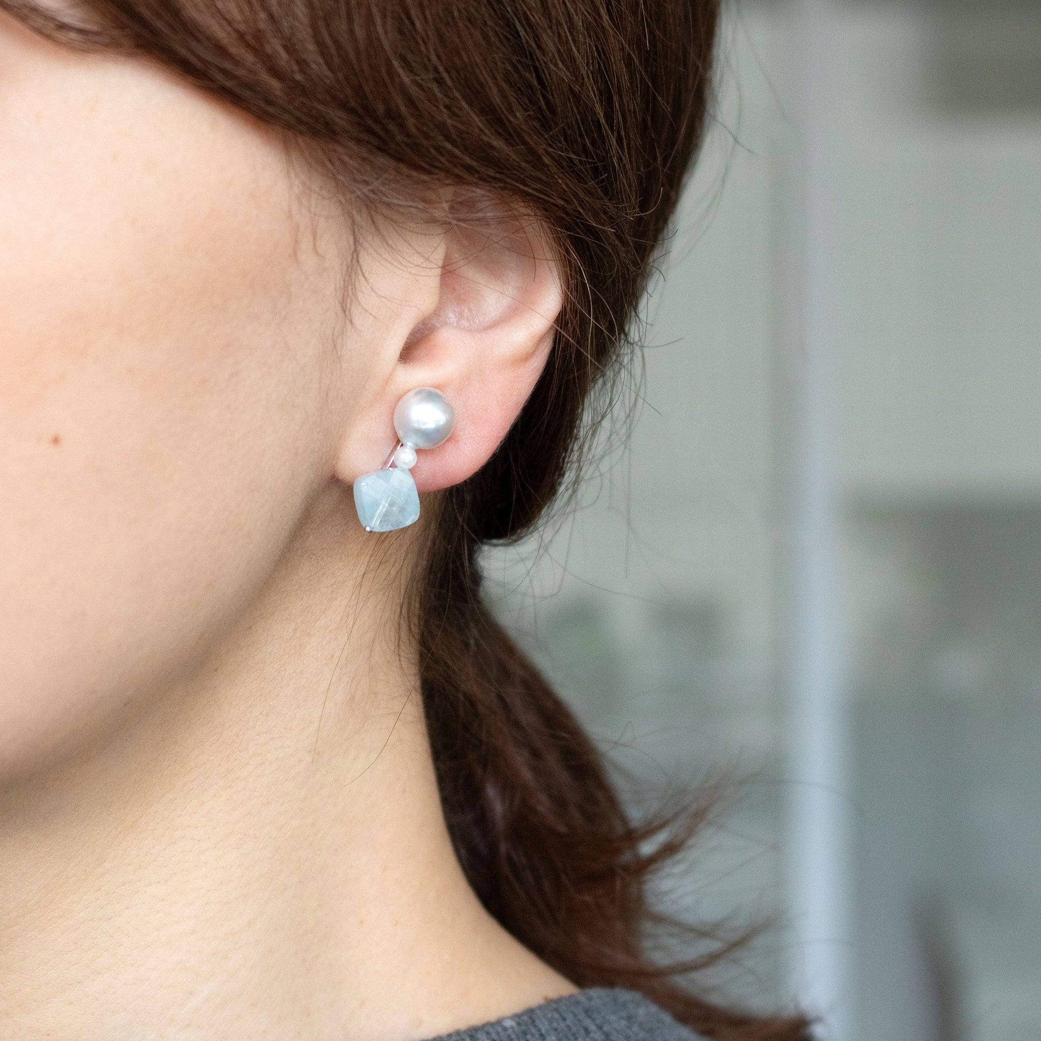 【限定20点】アクアマリン/パール シルバーイヤリング（アコヤ真珠)《26T10119》