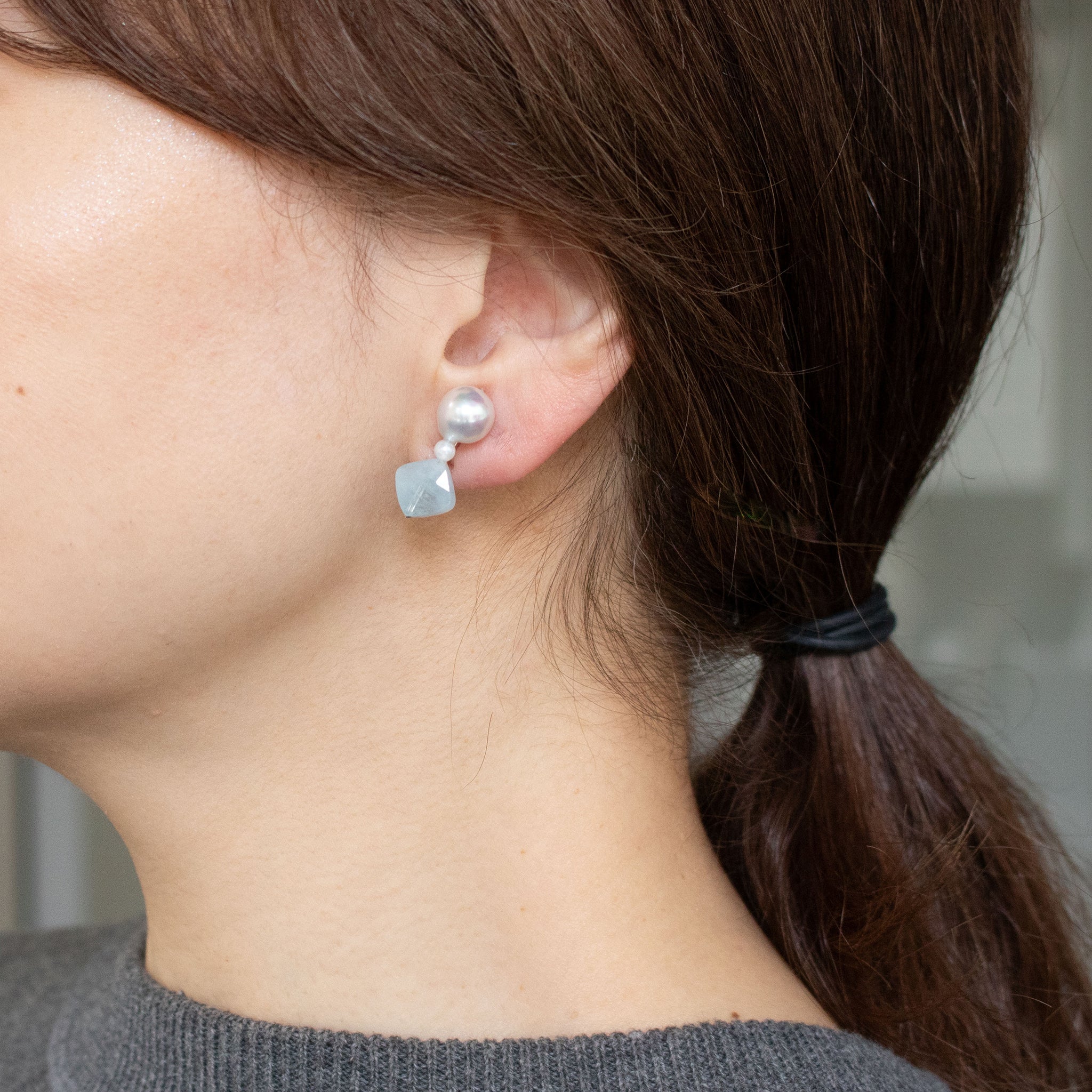 【限定20点】アクアマリン/パール シルバーイヤリング（アコヤ真珠)《26T10119》