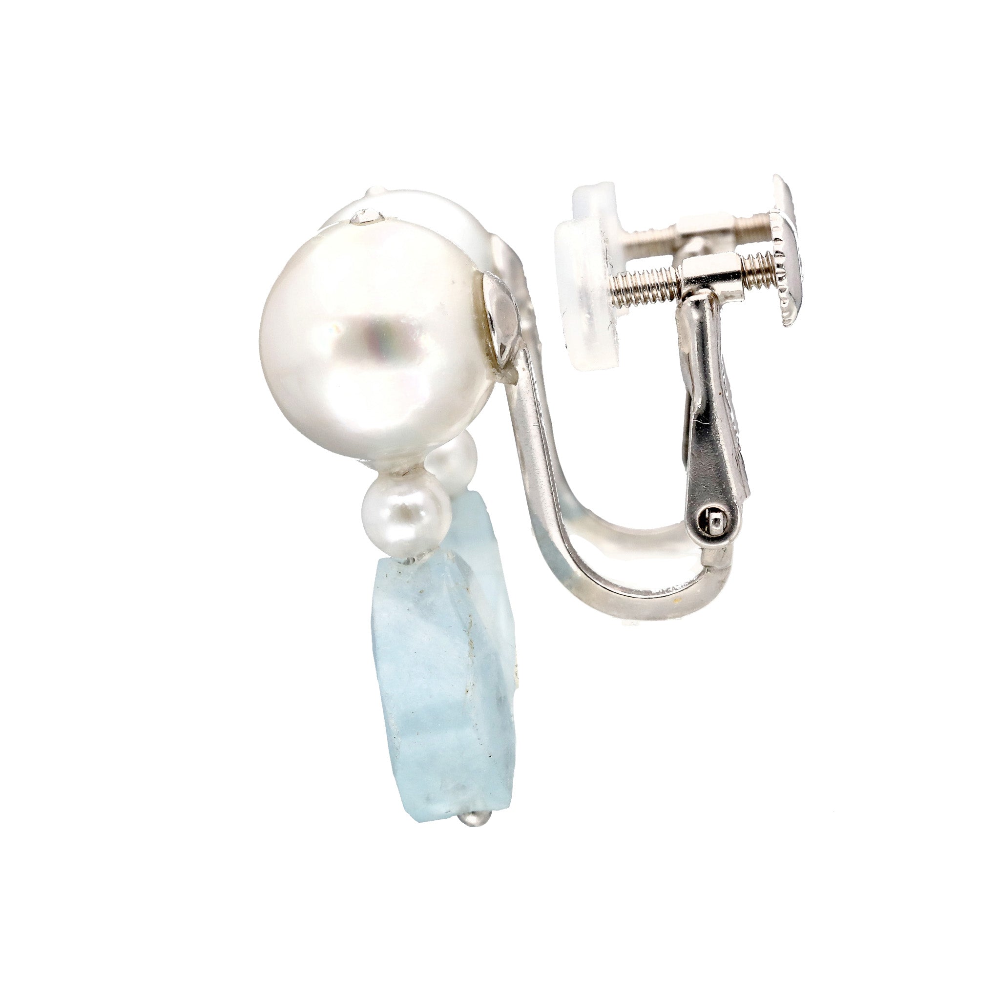 【限定20点】アクアマリン/パール シルバーイヤリング（アコヤ真珠)《26T10119》