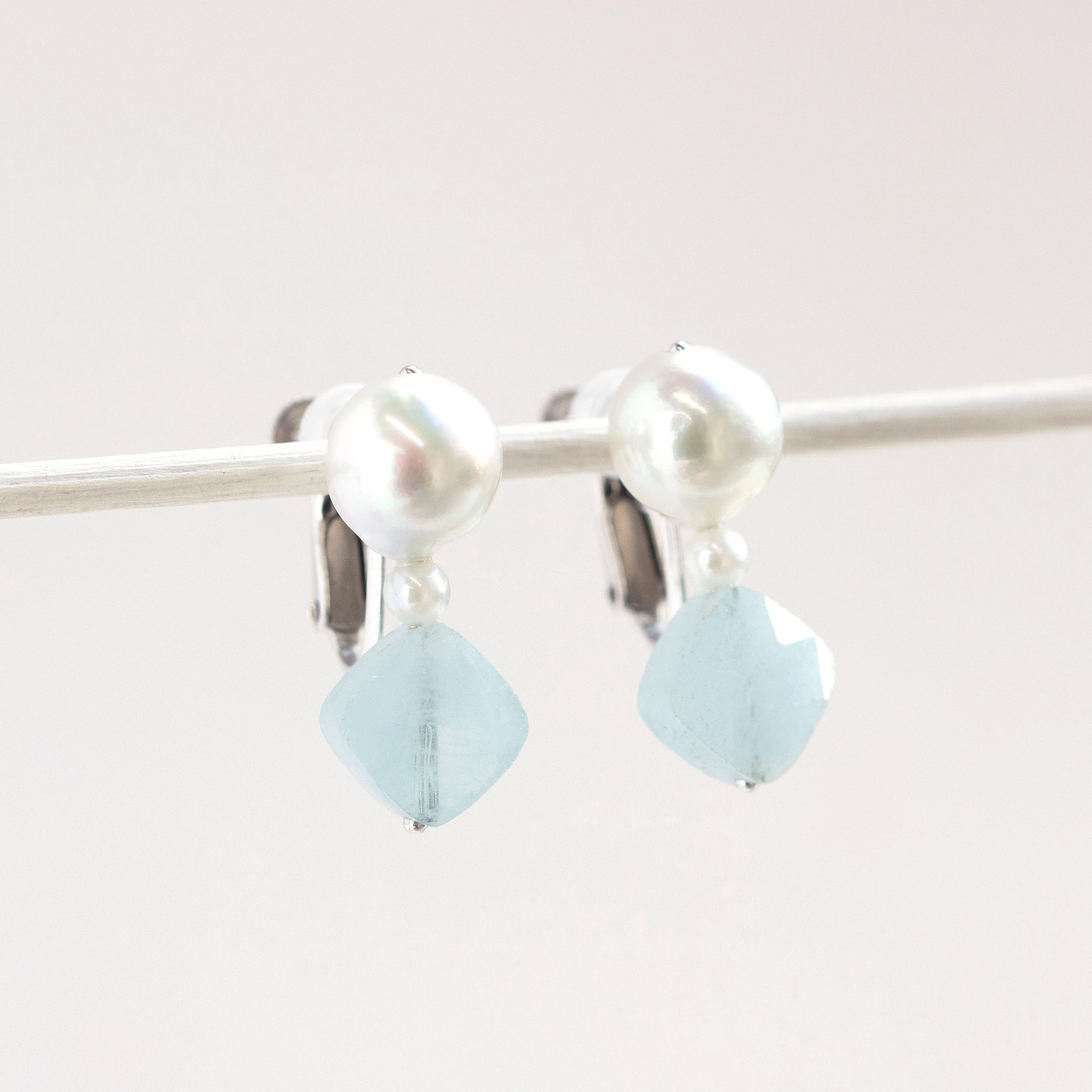 【限定20点】アクアマリン/パール シルバーイヤリング（アコヤ真珠)《26T10119》