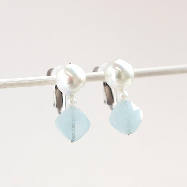 限定20点】アクアマリン/パール シルバーイヤリング（アコヤ真珠