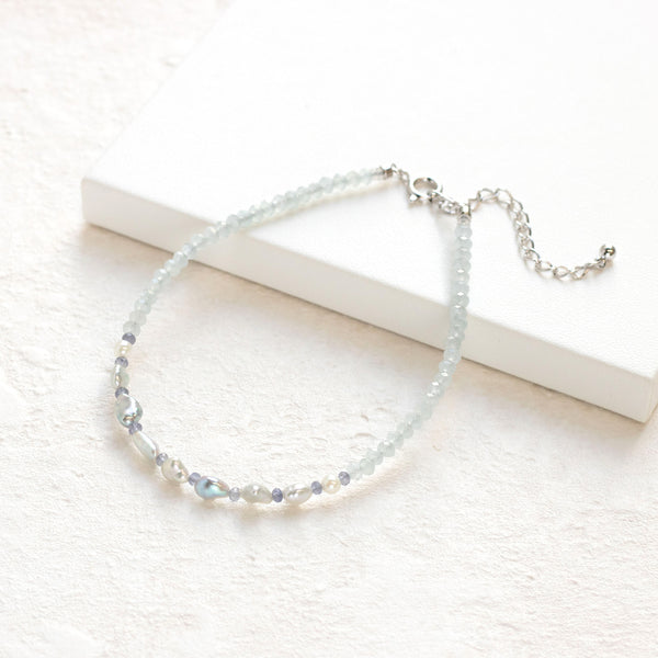 アクアマリン/パール シルバーブレスレット（アコヤ真珠)《26T10121