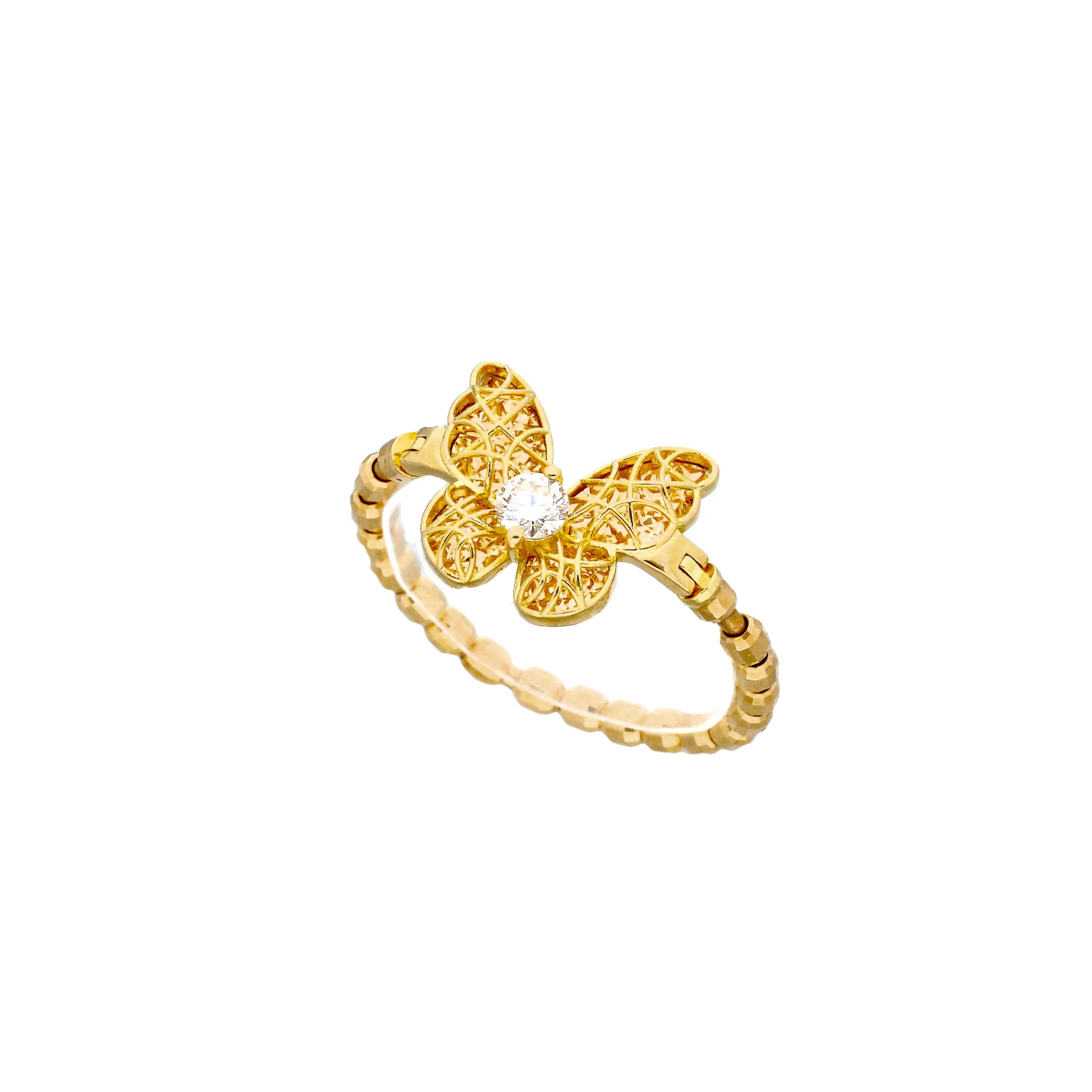 ダイヤモンド K18リング（フリーサイズ/蝶モチーフ/4月誕生石)《26T10129》