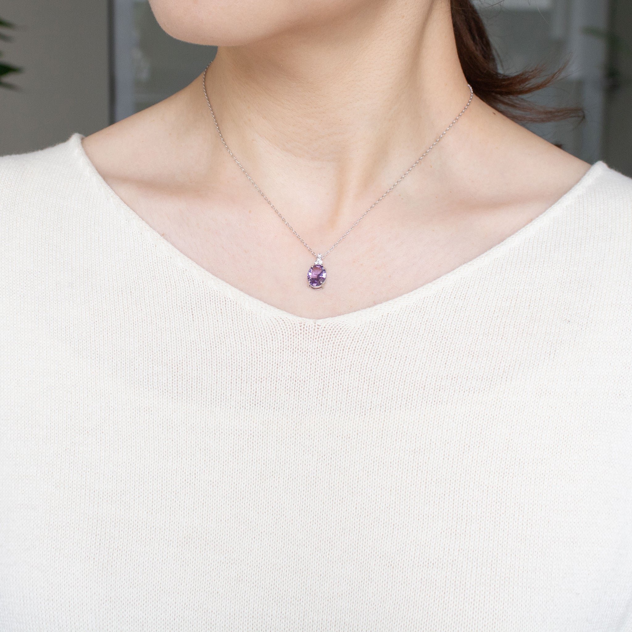 【限定1点】アメシスト/ダイヤモンド プラチナネックレス(コンケイブカット/2月誕生石)《26T10131》