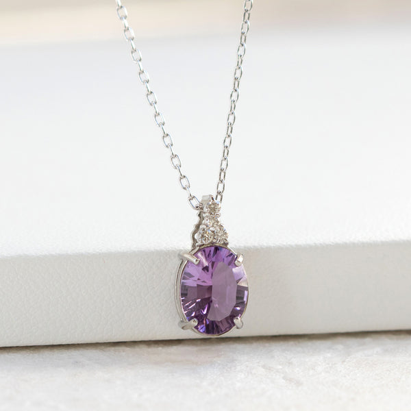 限定1点】アメシスト/ダイヤモンド プラチナネックレス(コンケイブ