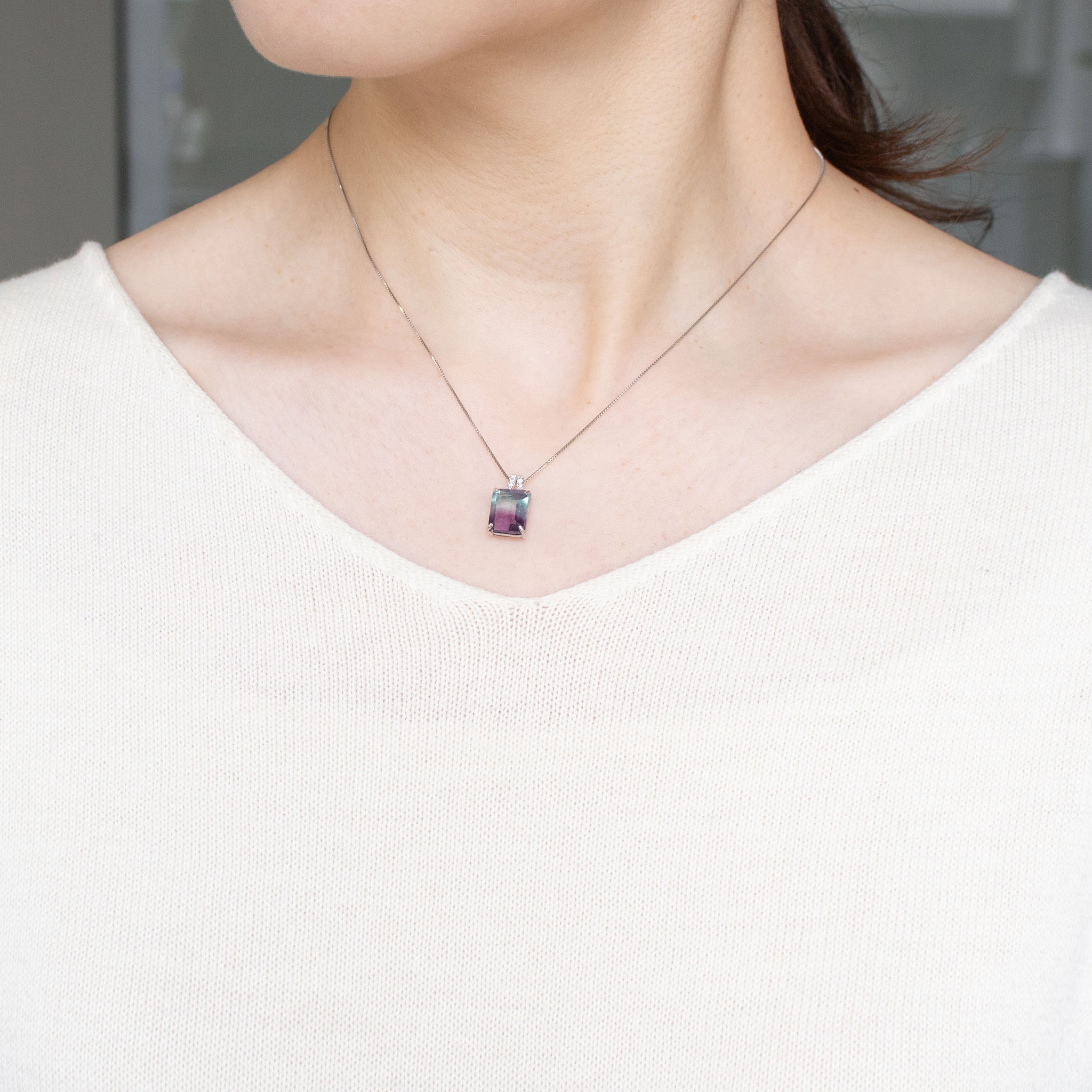 【限定1点】パーティーカラードフローライト/ダイヤモンド プラチナネックレス(4.32カラット)《26T10133》