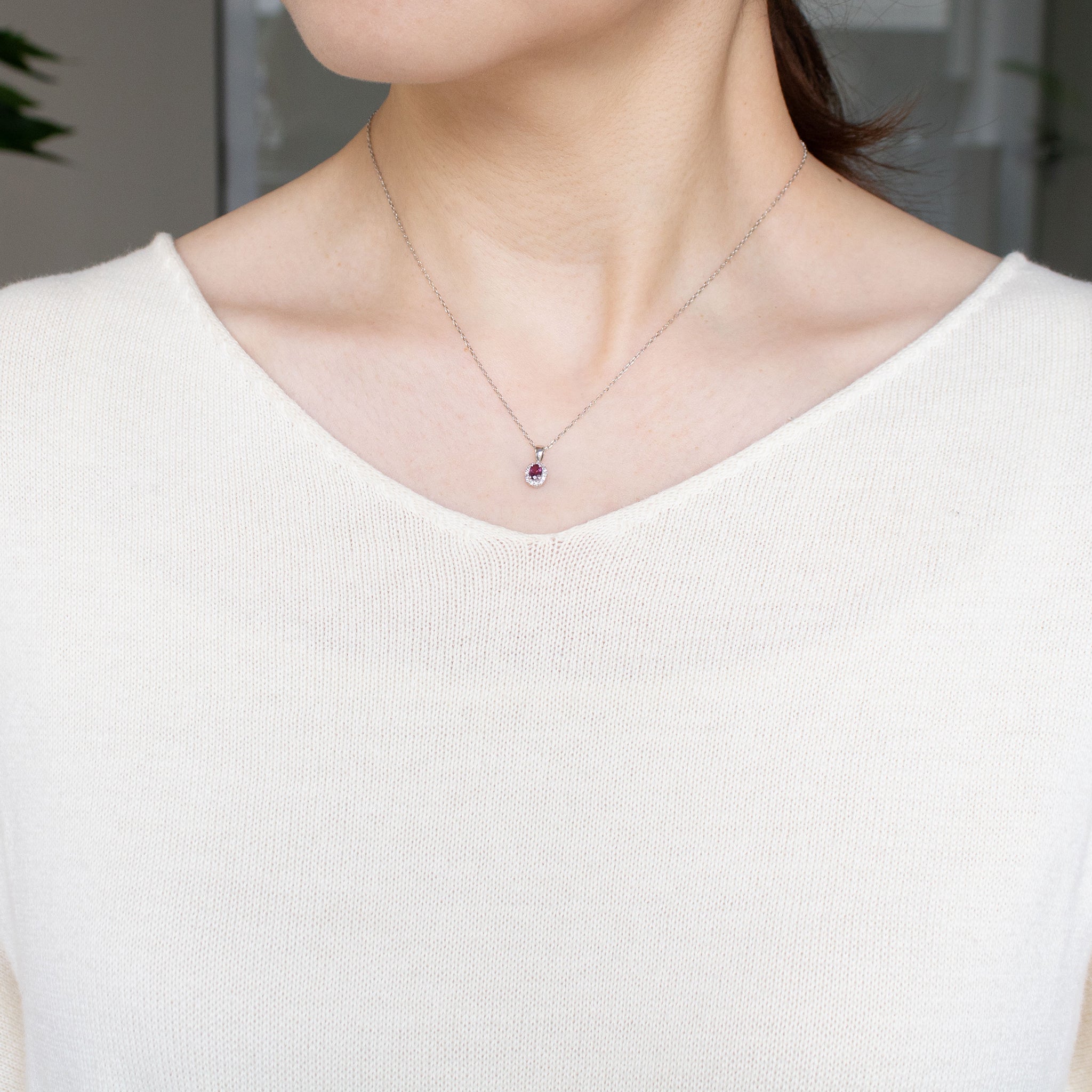 【限定1点】ルビー/ダイヤモンド プラチナネックレス(7月誕生石)《26T10137》