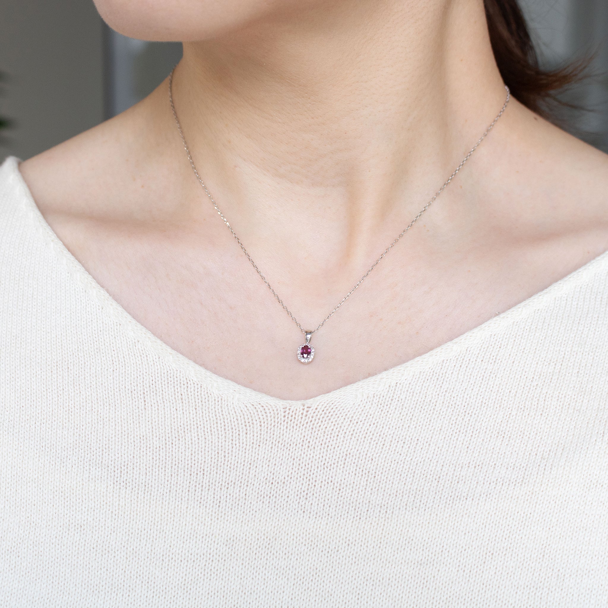 【限定1点】ルビー/ダイヤモンド プラチナネックレス(7月誕生石)《26T10137》