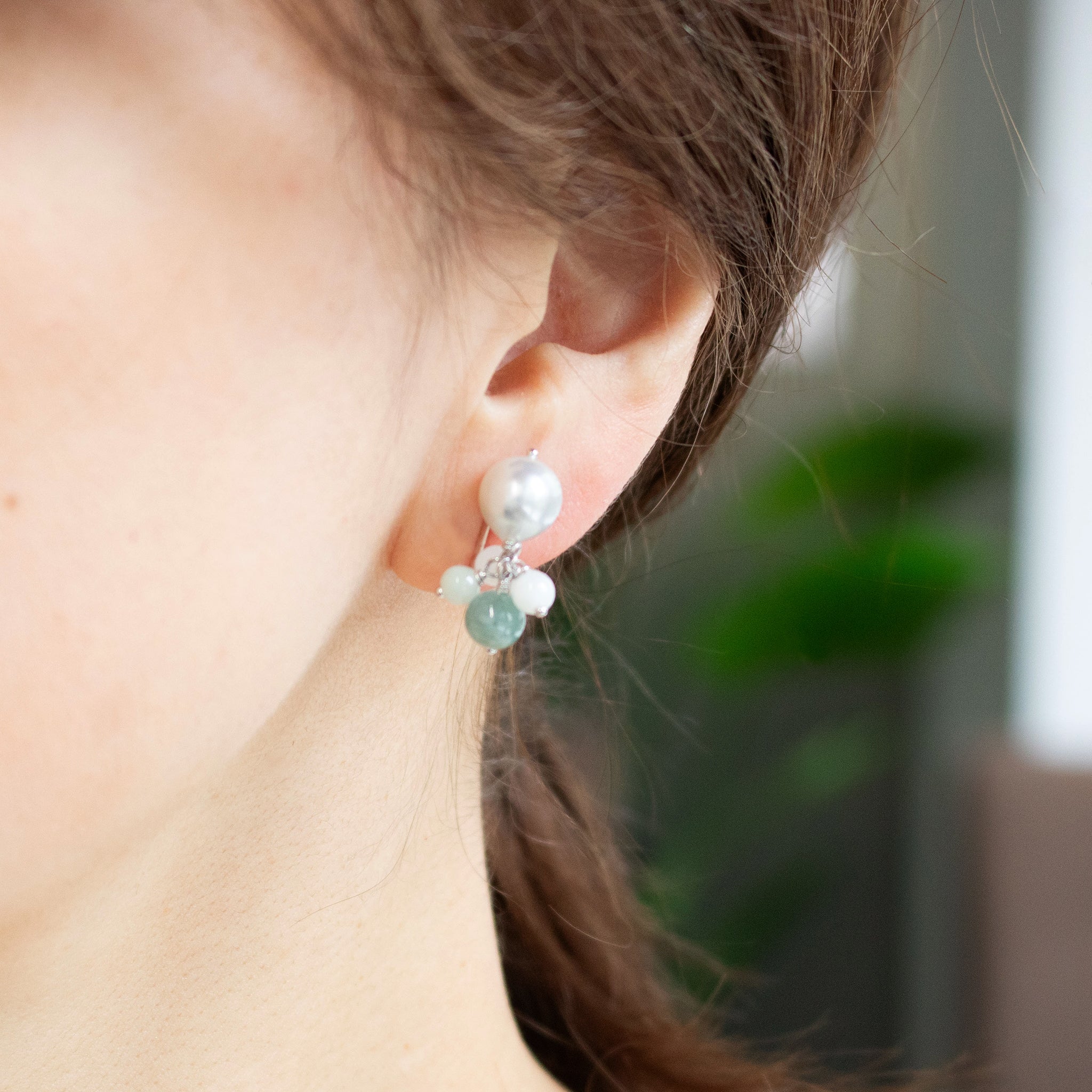 【限定10点】パール/ヒスイ シルバーイヤリング(アコヤ真珠/8mm/ナチュラルブルー系)《26T10158》