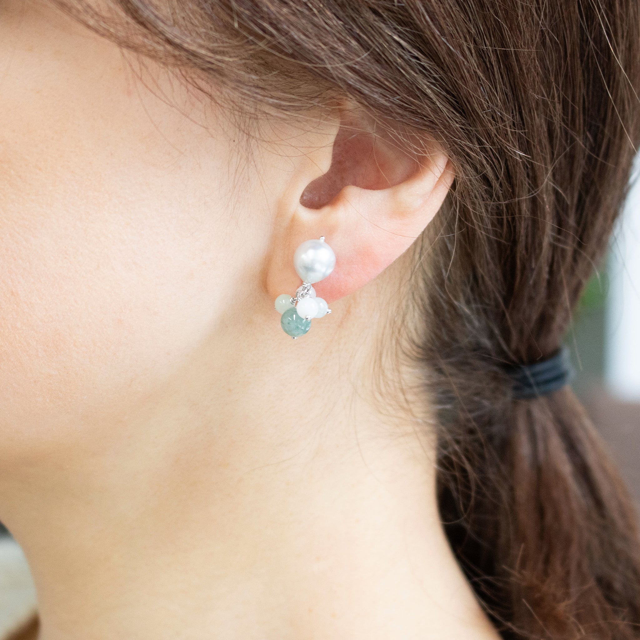 【限定10点】パール/ヒスイ シルバーイヤリング(アコヤ真珠/8mm/ナチュラルブルー系)《26T10158》