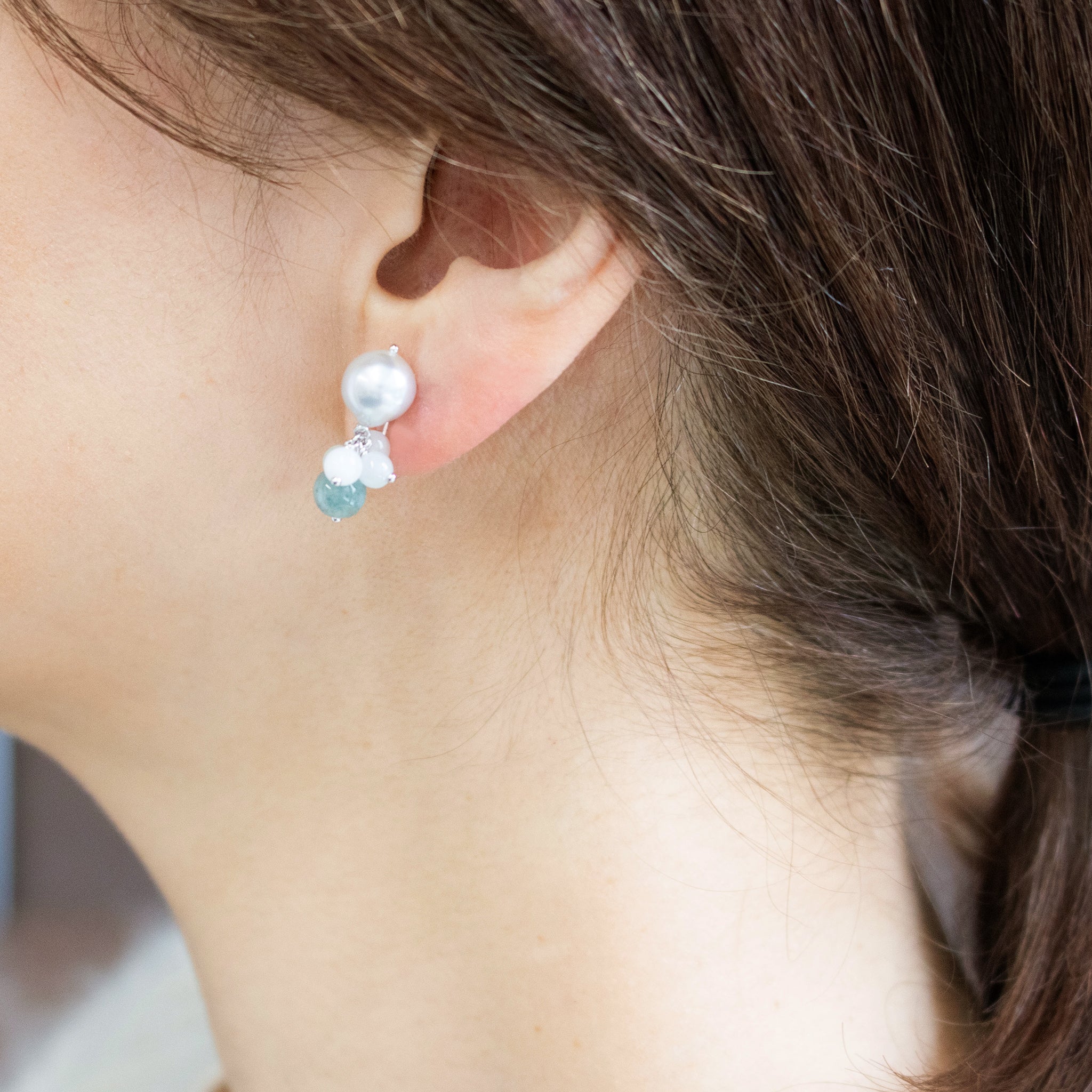 【限定10点】パール/ヒスイ シルバーイヤリング(アコヤ真珠/8mm/ナチュラルブルー系)《26T10158》