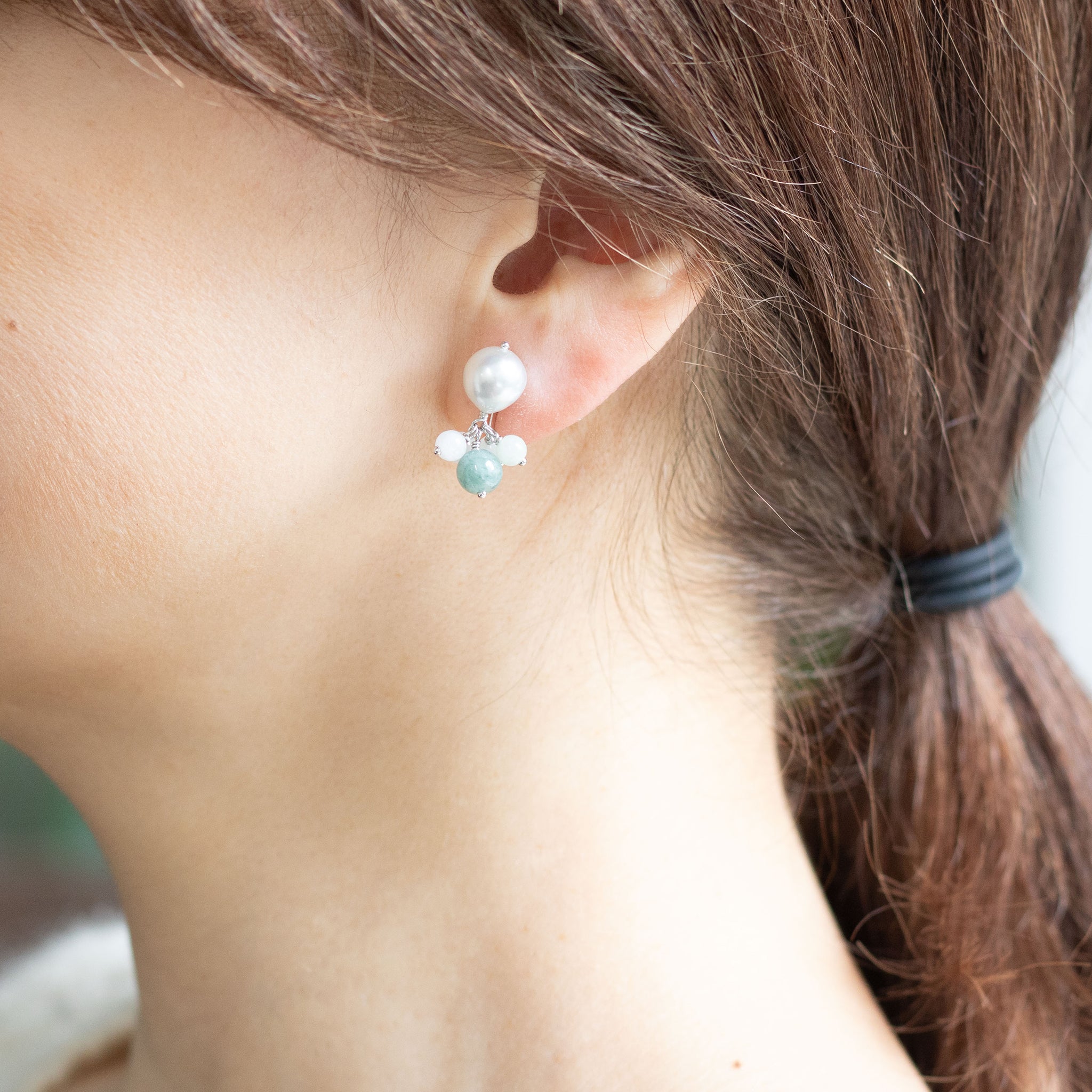 【限定10点】パール/ヒスイ シルバーイヤリング(アコヤ真珠/8mm/ナチュラルブルー系)《26T10158》