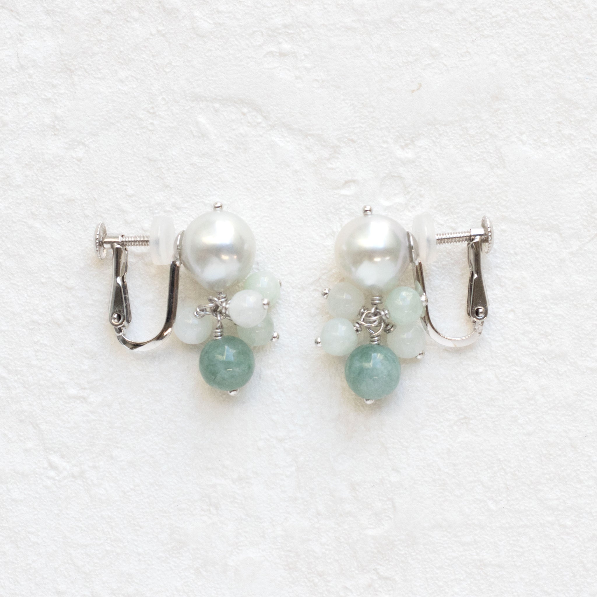 【限定10点】パール/ヒスイ シルバーイヤリング(アコヤ真珠/8mm/ナチュラルブルー系)《26T10158》