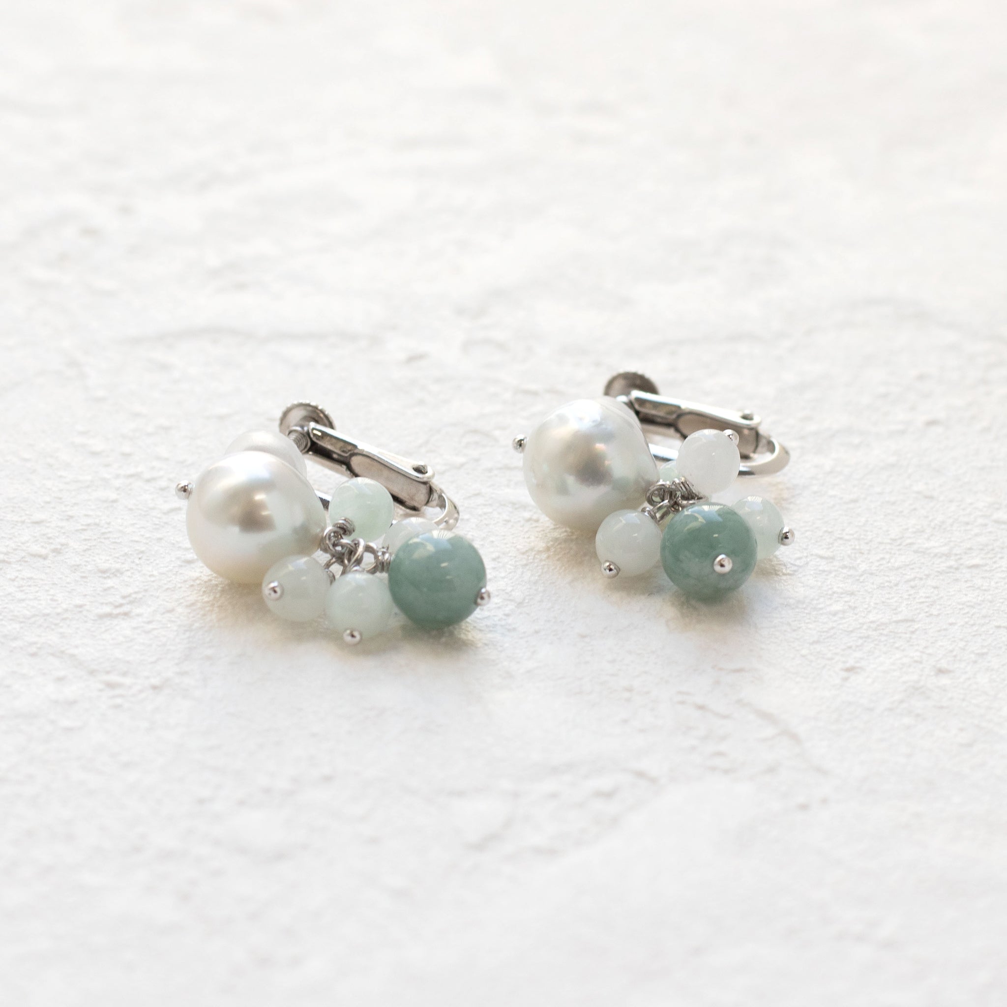【限定10点】パール/ヒスイ シルバーイヤリング(アコヤ真珠/8mm/ナチュラルブルー系)《26T10158》