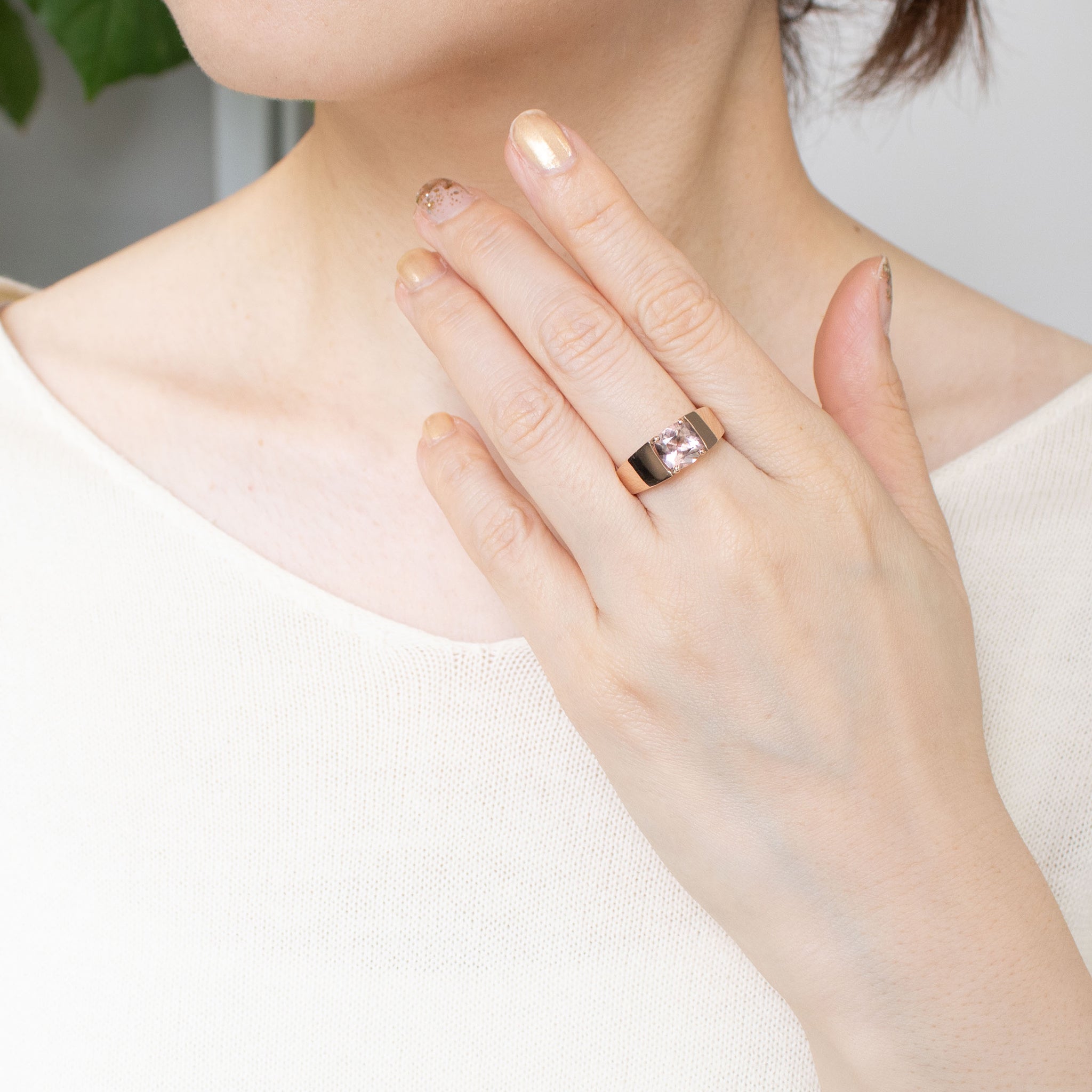 【限定2点】モルガナイト K18リング(クッションシェイプカット/3月誕生石)《26T10241》