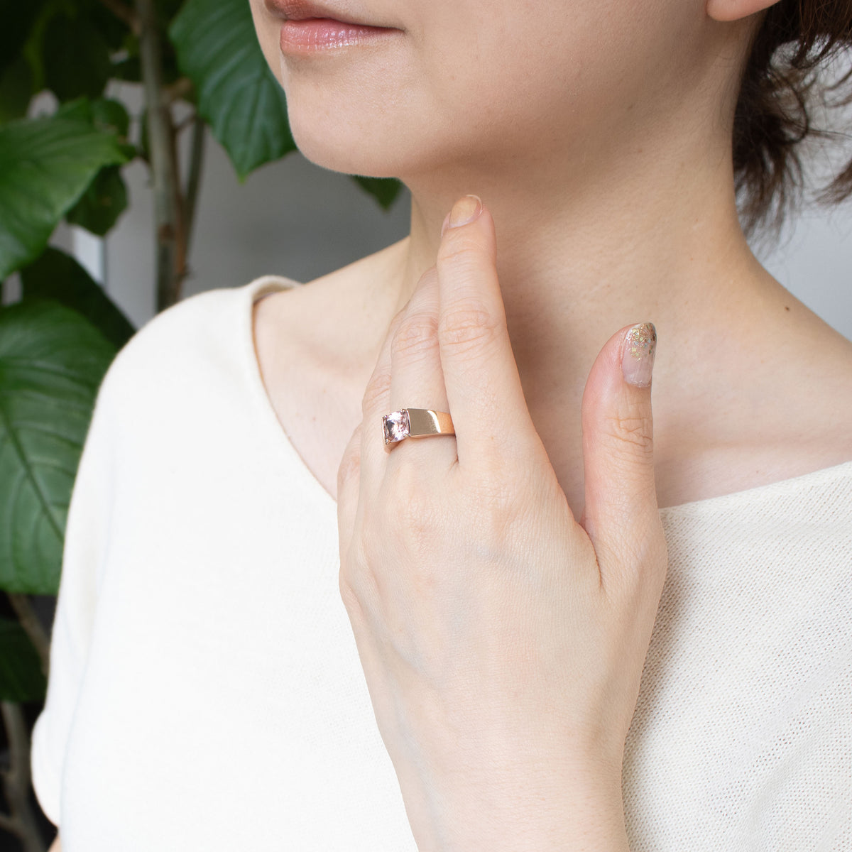 【限定2点】モルガナイト K18リング(クッションシェイプカット/3月誕生石)《26T10241》