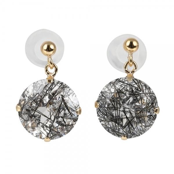 ブラックルチルクオーツ K18セラミックピアス(4月誕生石)《WEPN4057