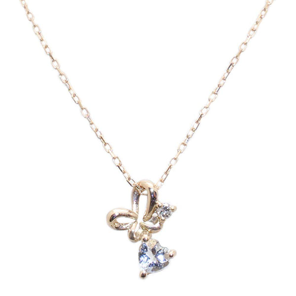 アクアマリン/ダイヤモンド K18ネックレス(蝶モチーフ/ハートモチーフ/3月誕生石)《WPDN2049》