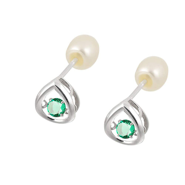 14kgf ムーンストーンとエメラルドのピアス 14kgf ムーンストーンと