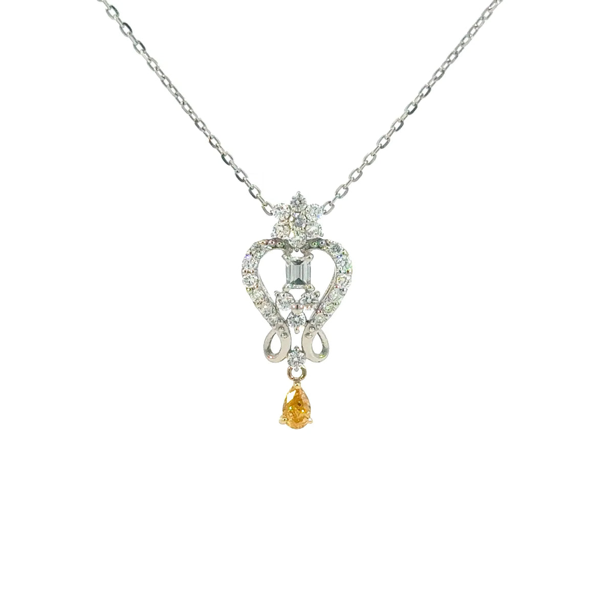 【限定1点】イエローダイヤモンド/ダイヤモンド プラチナ/K18ネックレス(FVOY/0.12ct/グレーディングレポート付/4月誕生石)《JPDD2109》