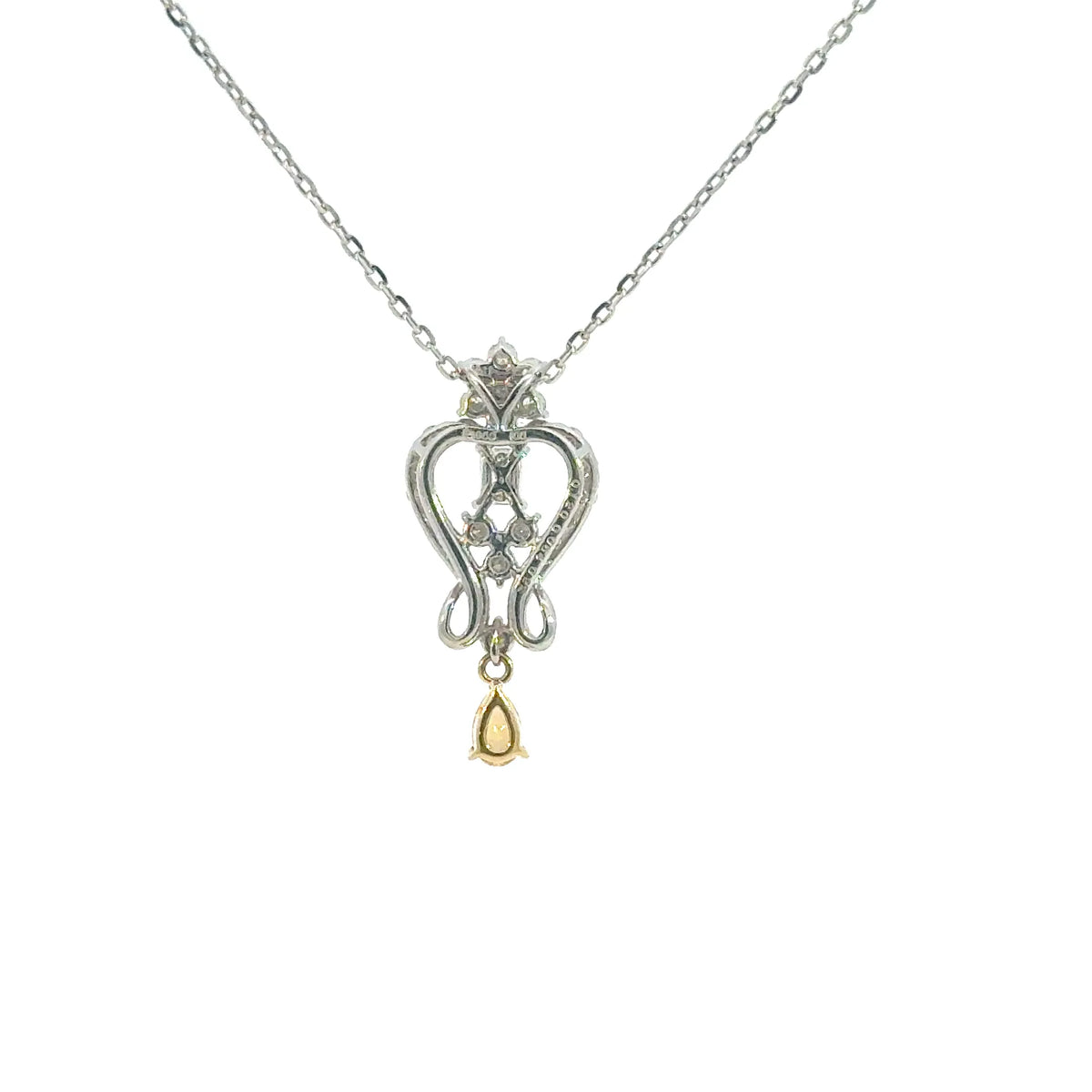 【限定1点】イエローダイヤモンド/ダイヤモンド プラチナ/K18ネックレス(FVOY/0.12ct/グレーディングレポート付/4月誕生石)《JPDD2109》