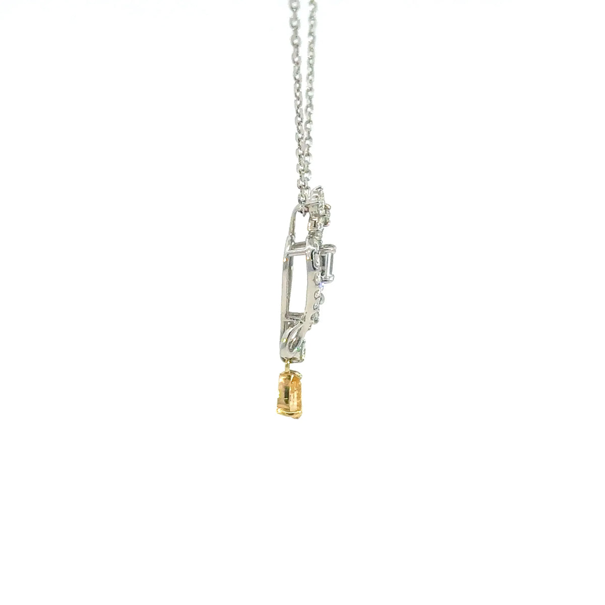 【限定1点】イエローダイヤモンド/ダイヤモンド プラチナ/K18ネックレス(FVOY/0.12ct/グレーディングレポート付/4月誕生石)《JPDD2109》