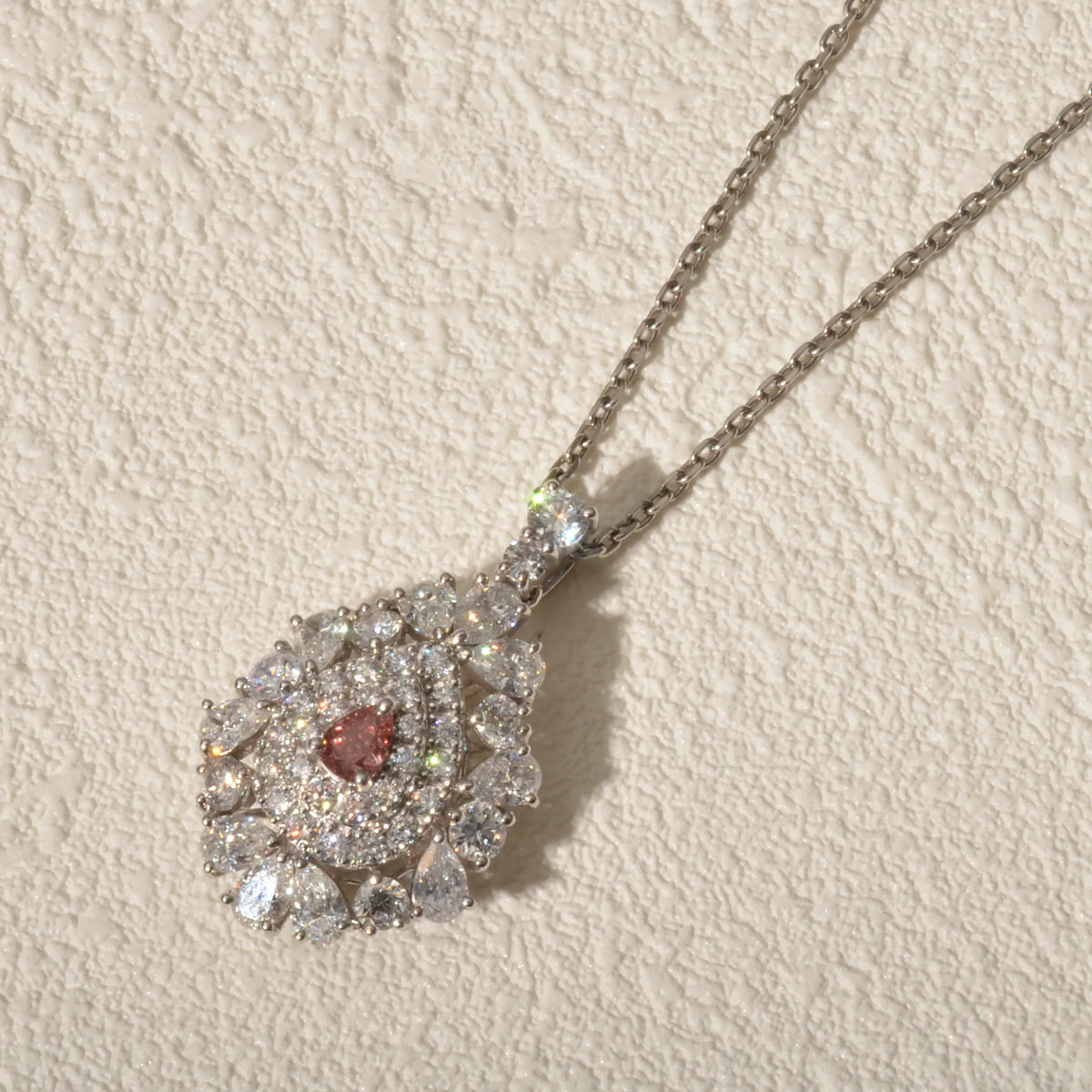 【限定1点】ピンクダイヤモンド/ダイヤモンド プラチナネックレス(FVP/0.114ct/グレーディングレポート付/4月誕生石)《JPDD2117》