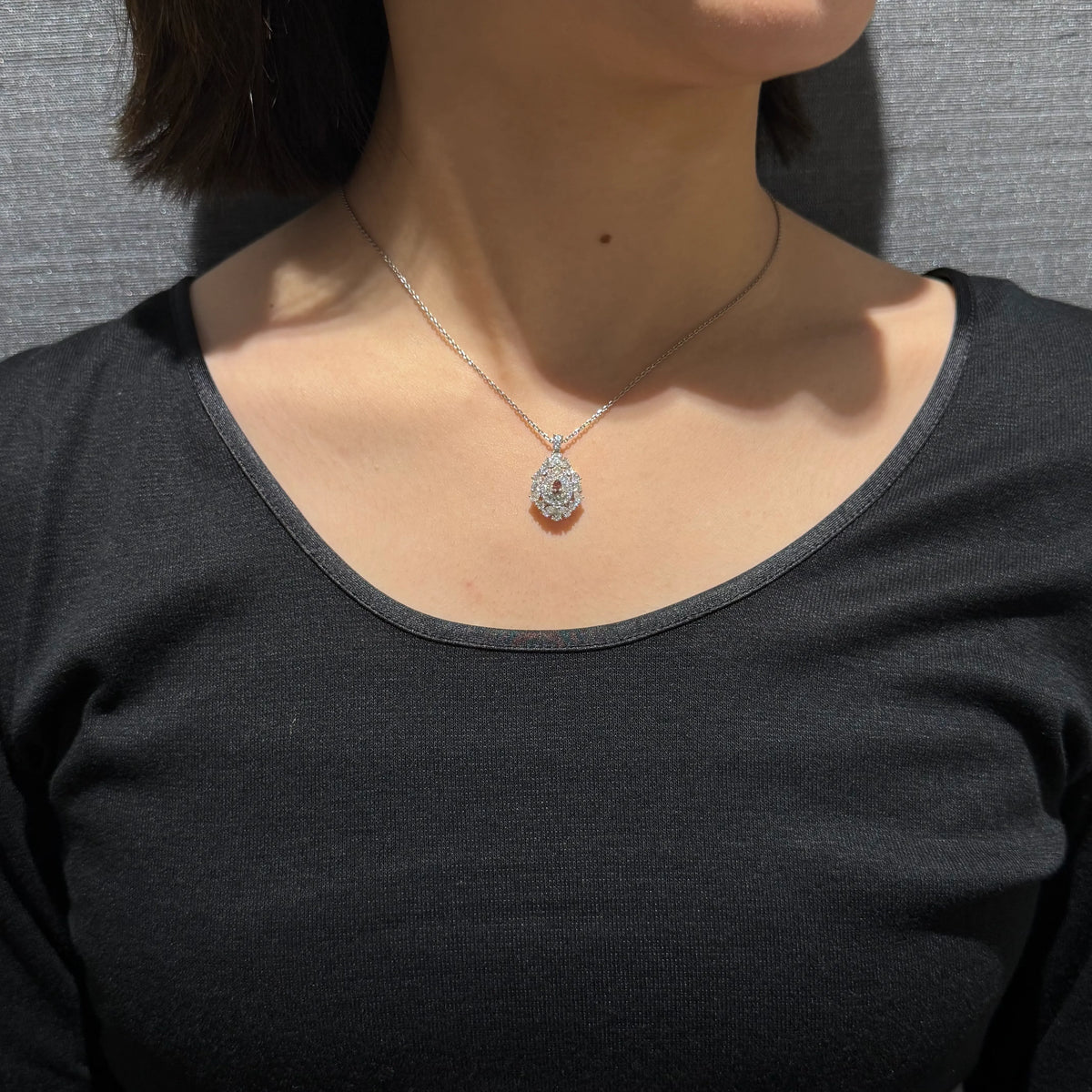 【限定1点】ピンクダイヤモンド/ダイヤモンド プラチナネックレス(FVP/0.114ct/グレーディングレポート付/4月誕生石)《JPDD2117》