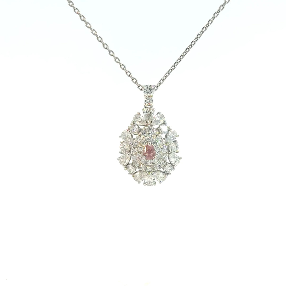 【限定1点】ピンクダイヤモンド/ダイヤモンド プラチナネックレス(FVP/0.114ct/グレーディングレポート付/4月誕生石)《JPDD2117》