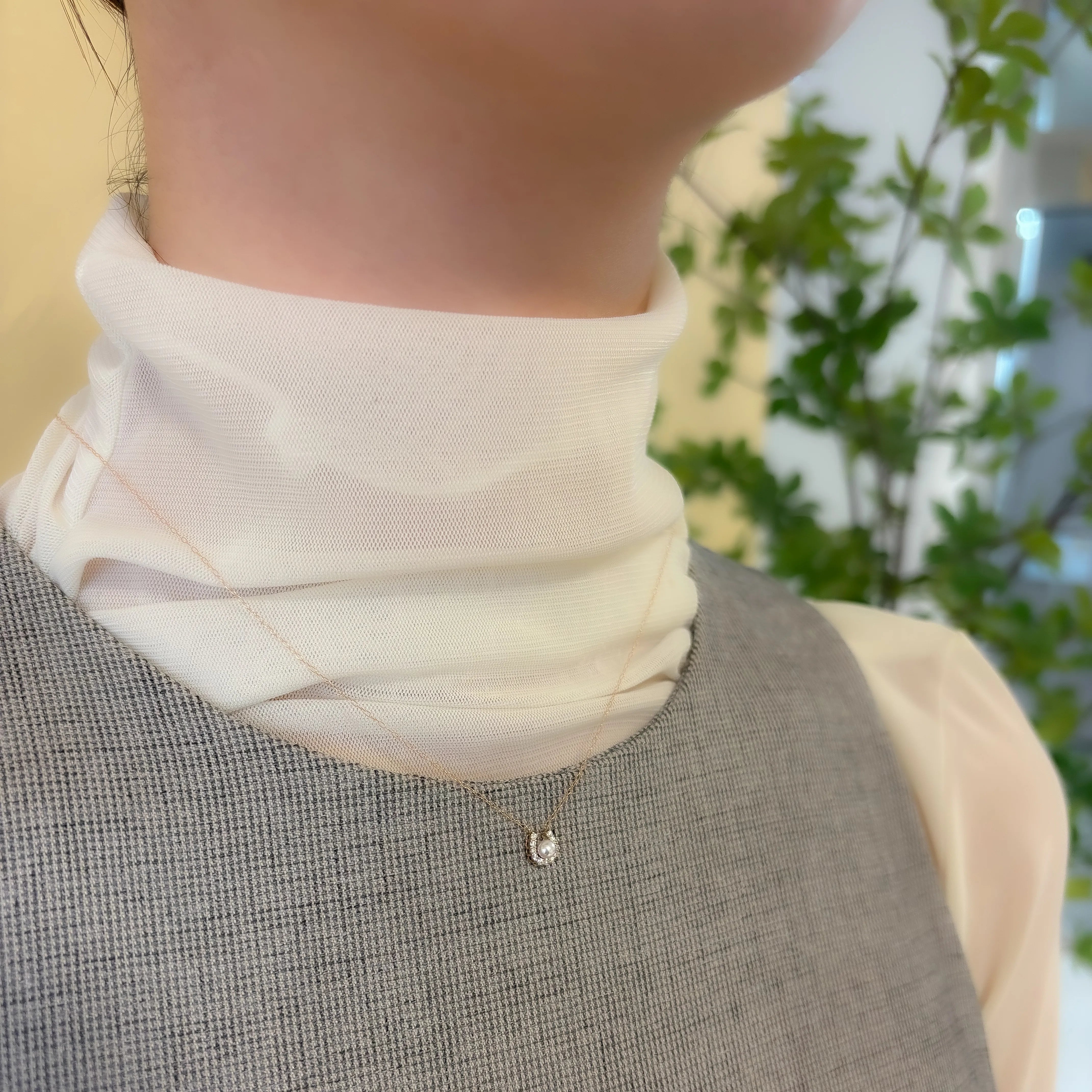 パール/ダイヤモンド K18ネックレス(アコヤ真珠/3mm/馬蹄/6月誕生石)《JPDQ2045》