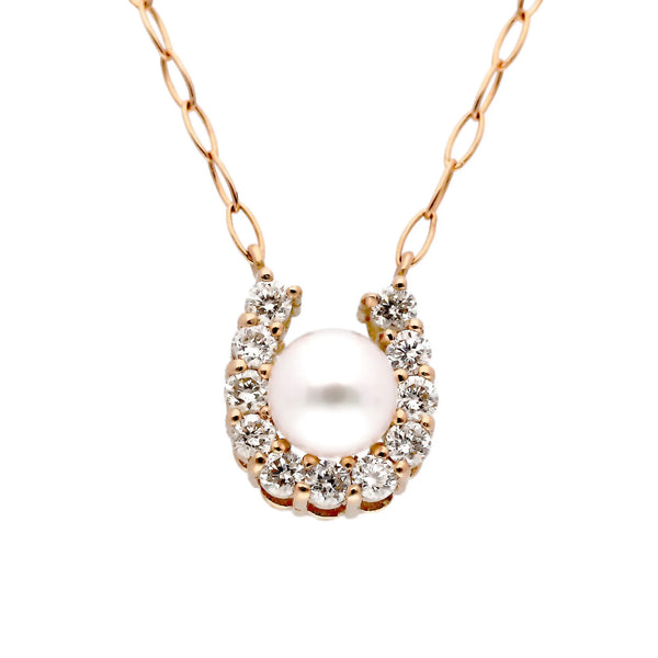 パール/ダイヤモンド K18ネックレス(アコヤ真珠/3mm/馬蹄/6月誕生石