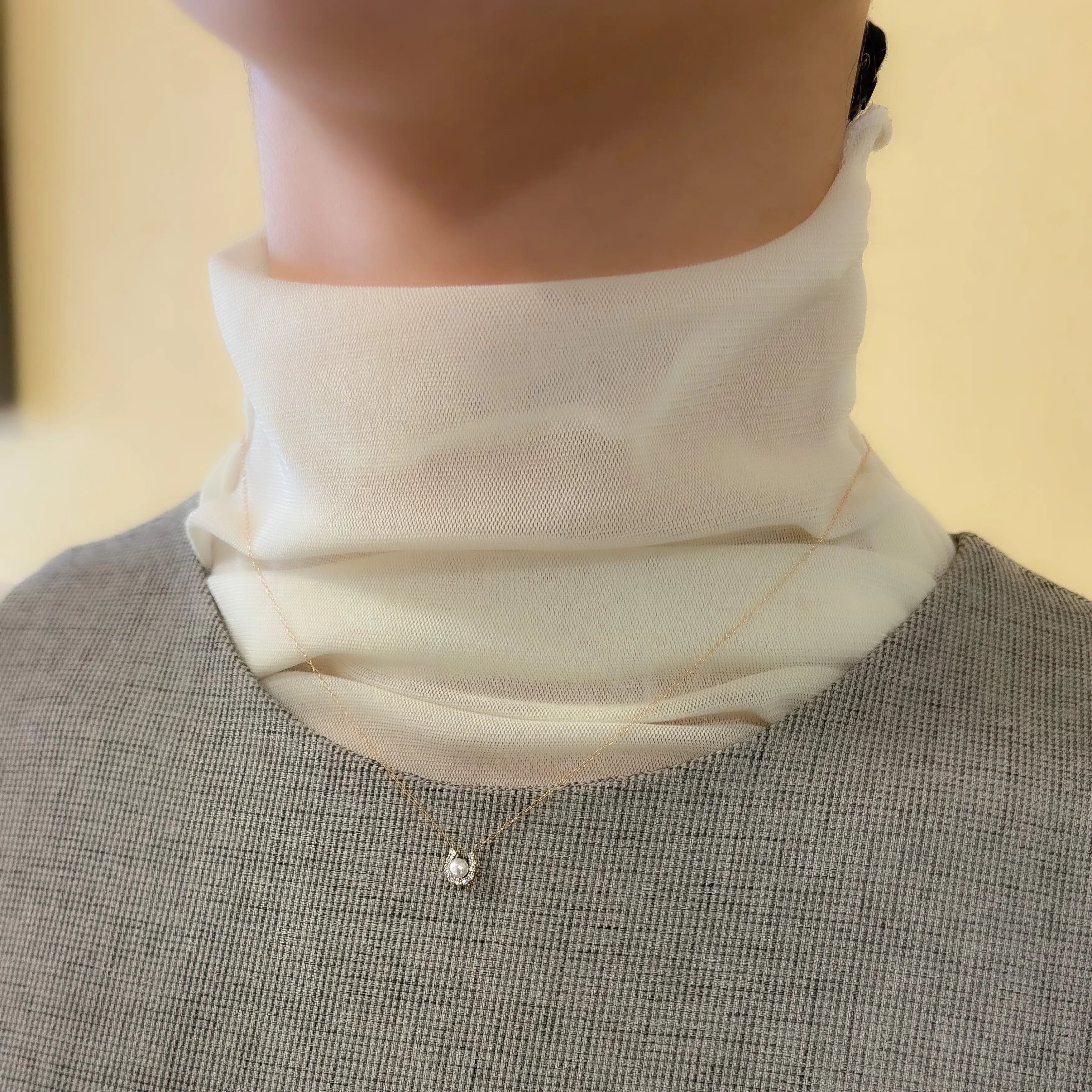 パール/ダイヤモンド K18ネックレス(アコヤ真珠/3mm/馬蹄/6月誕生石)《JPDQ2046》