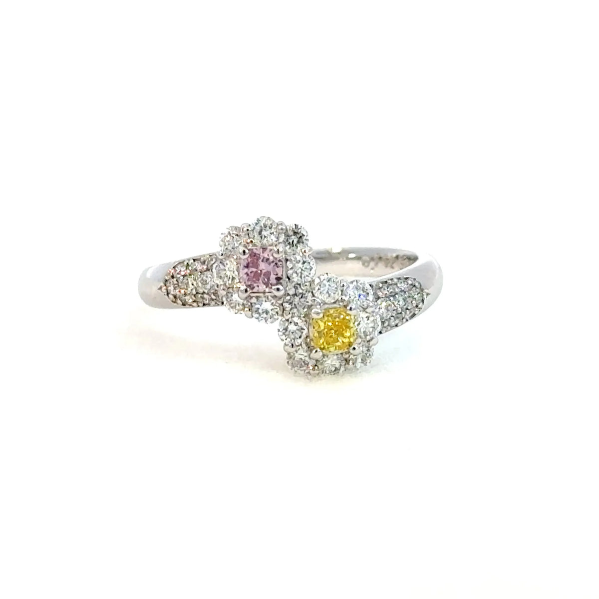 【限定1点】ピンクダイヤモンド/イエローダイヤモンド プラチナリング(FP/0.105ct/FVY/0.152ct/グレーディングレポート付/4月誕生石)《JRGD2111》