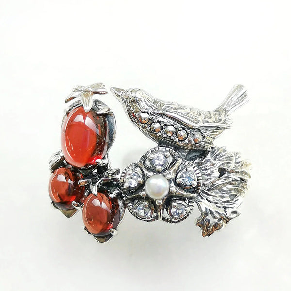 ガーネット/パール シルバーリング(淡水真珠/いちご泥棒)《M0020046