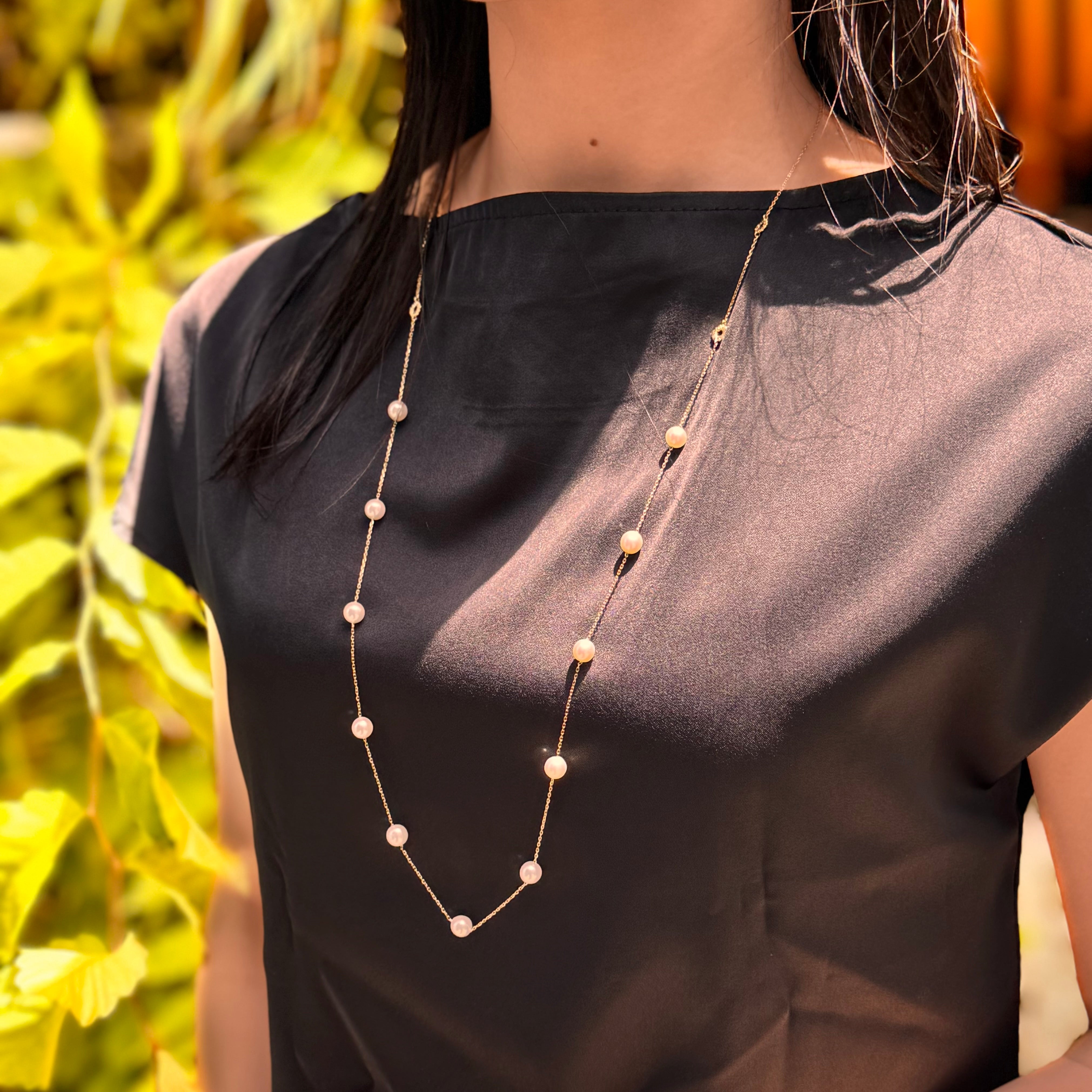 パール K18ネックレス(アコヤ真珠/6.5mm/ロング/80cm/6月誕生石)〈M0110007〉